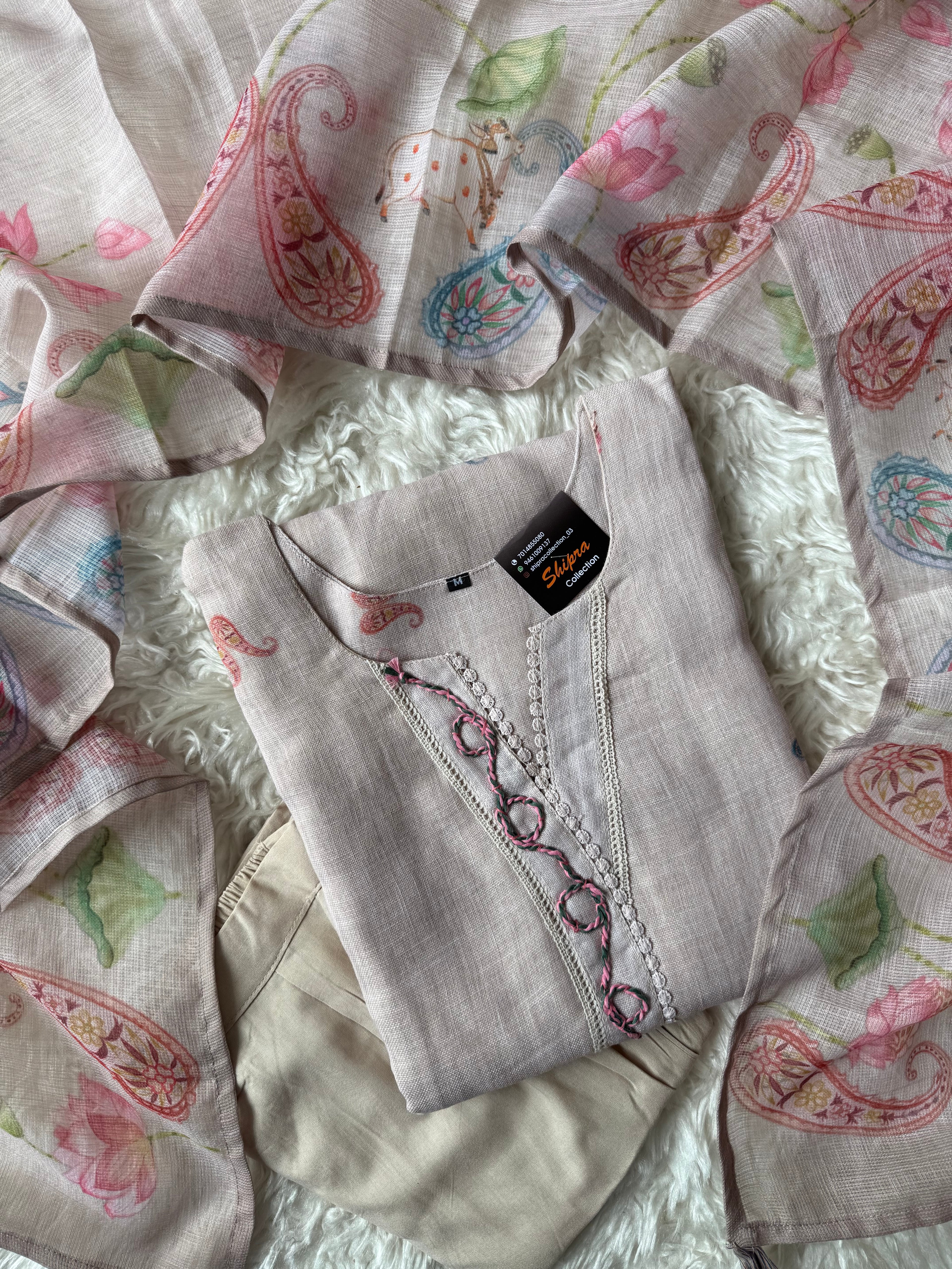 Linen Kurti Pant Dupatta Set
