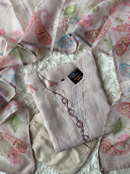 Linen Kurti Pant Dupatta Set