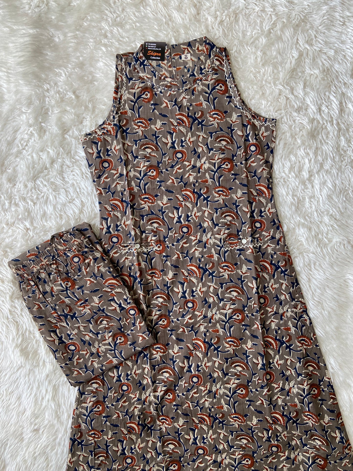 Pure Cotton Sleeveless Kurti Pant Set