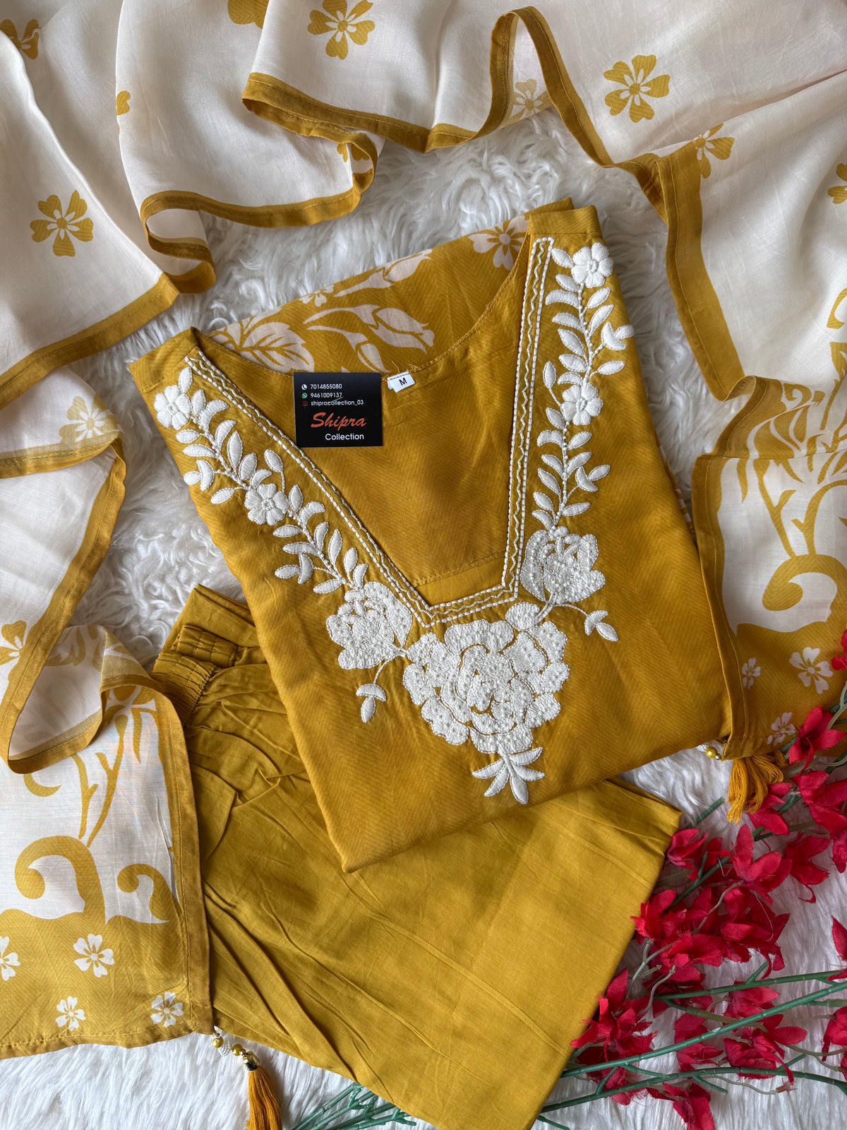 Pure Muslin Silk Kurti Pant Dupatta Set