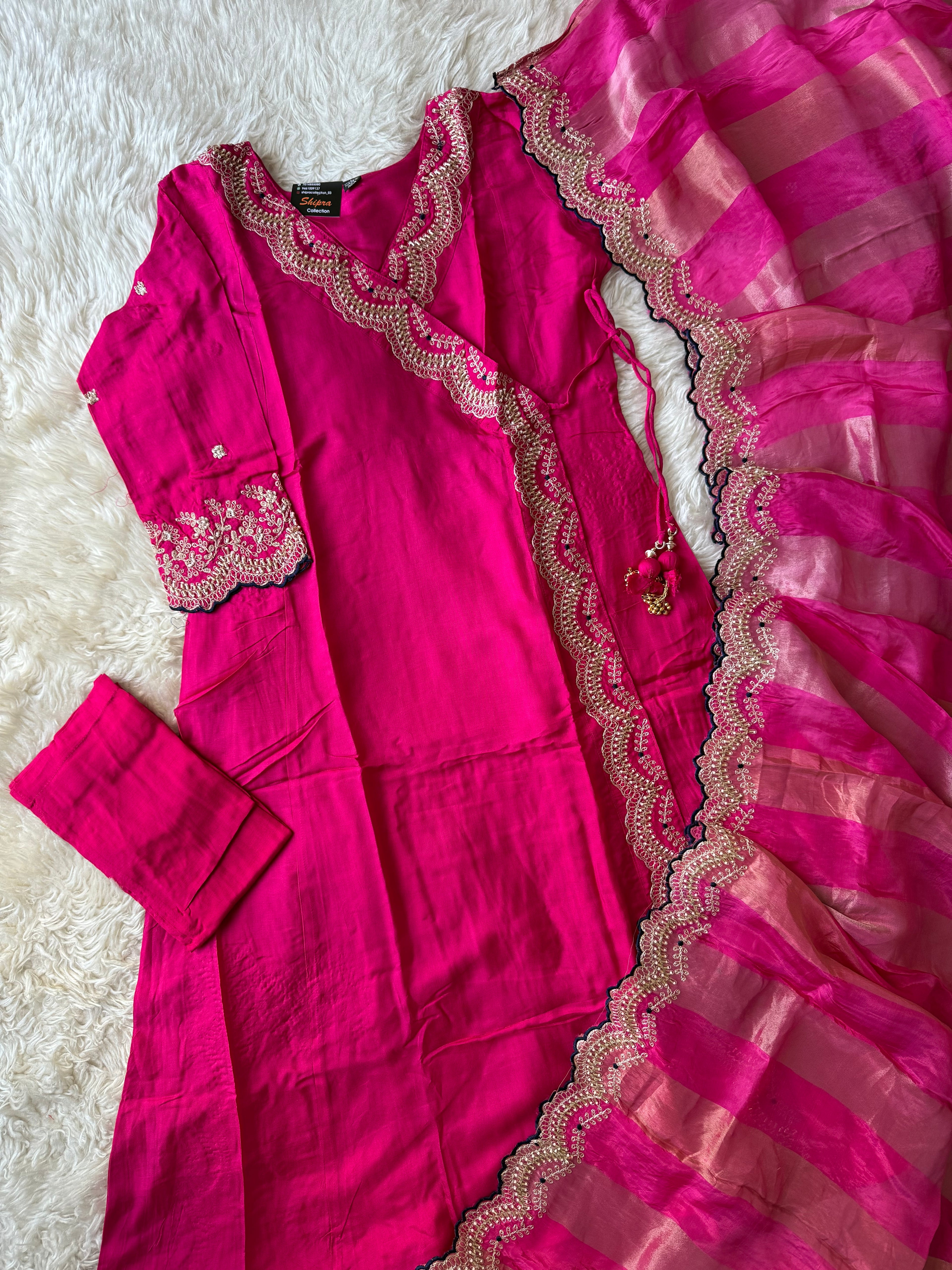 Russian Silk Kurti Pant Dupatta Set