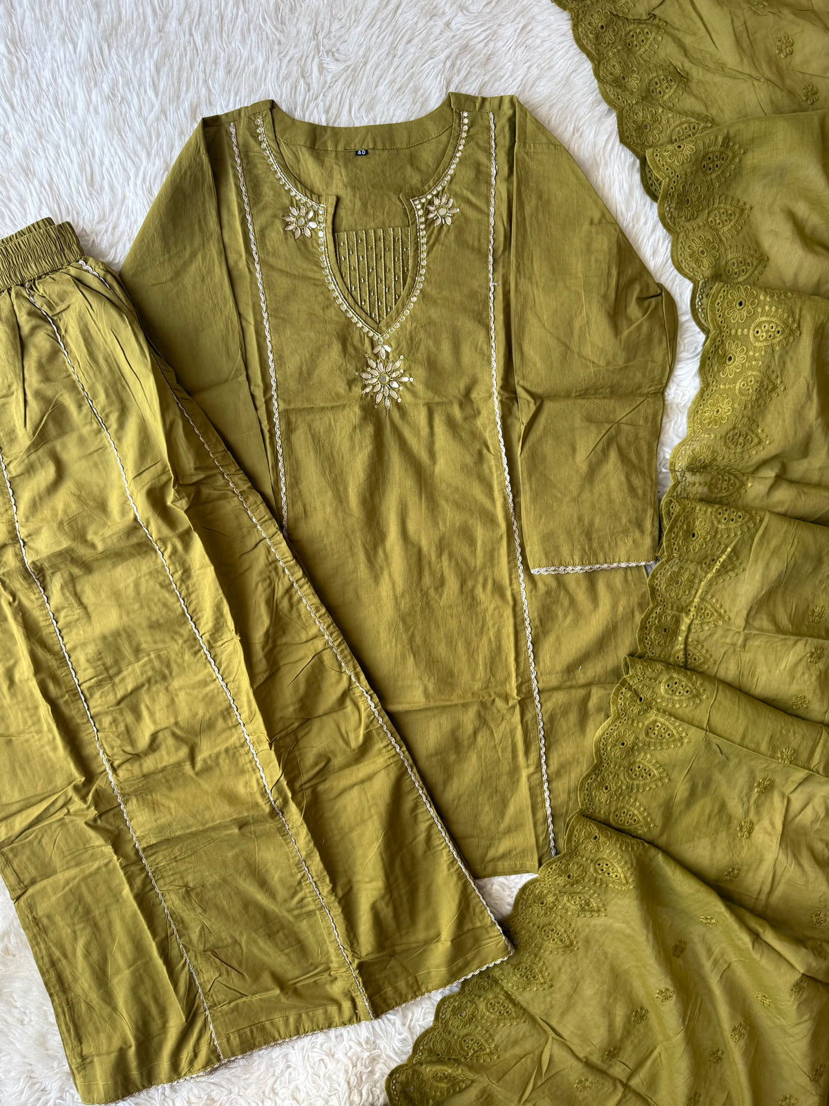 Premium Cotton Kurti Plazo Dupatta Set