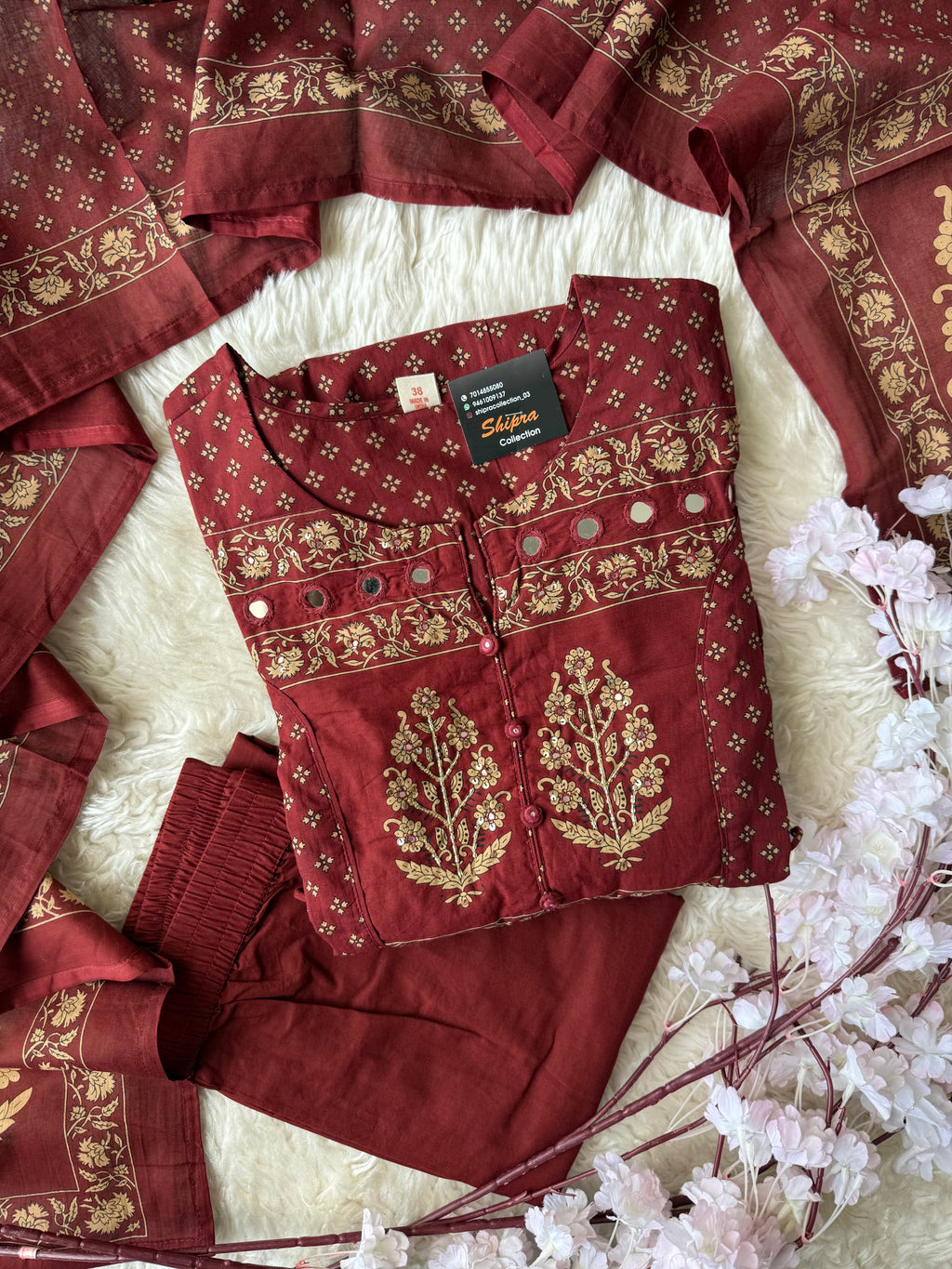 Premium Cotton Flare Kurti Pant Dupatta Set