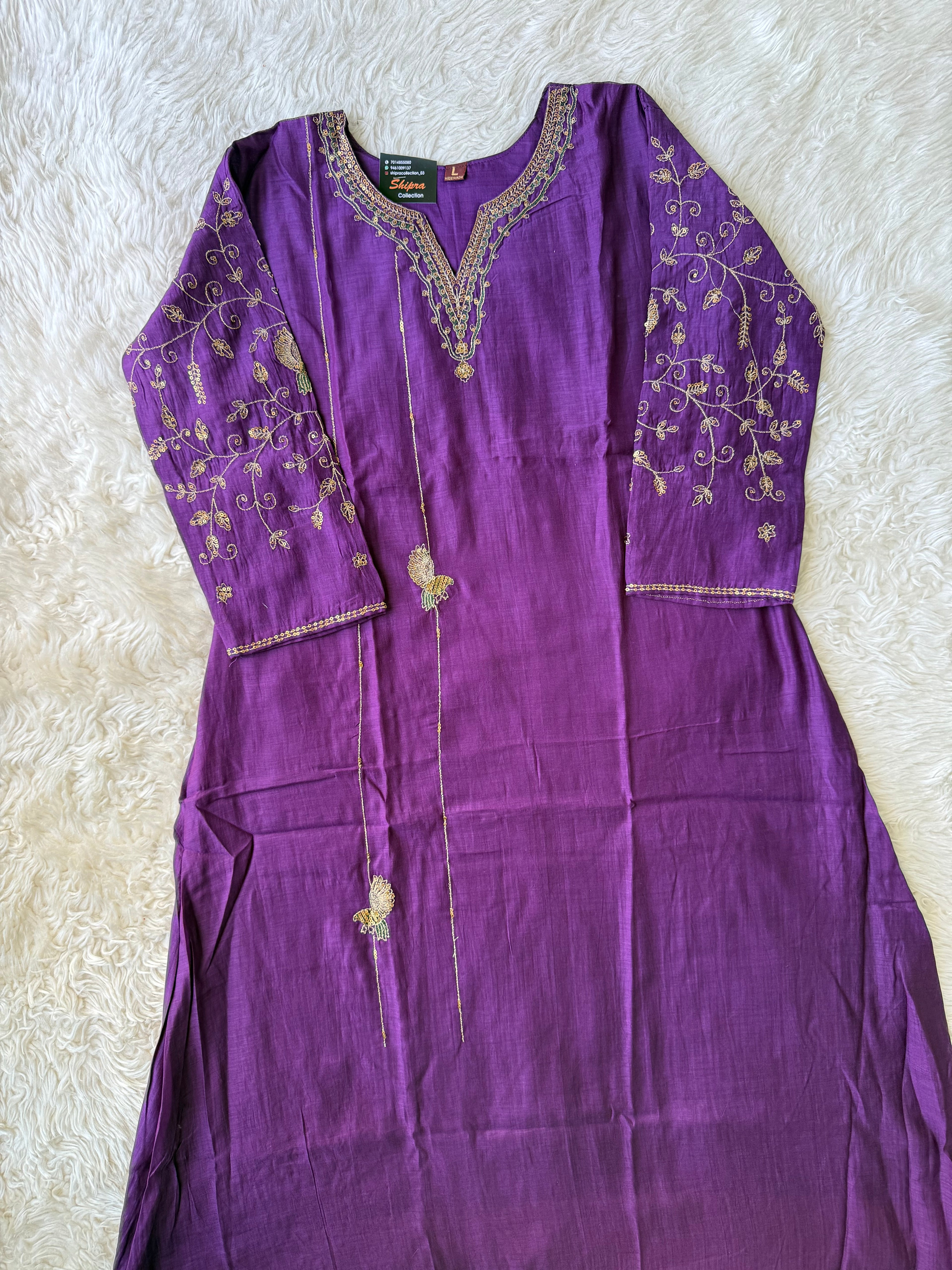 Mul Chanderi Kurti Pant Dupatta Set