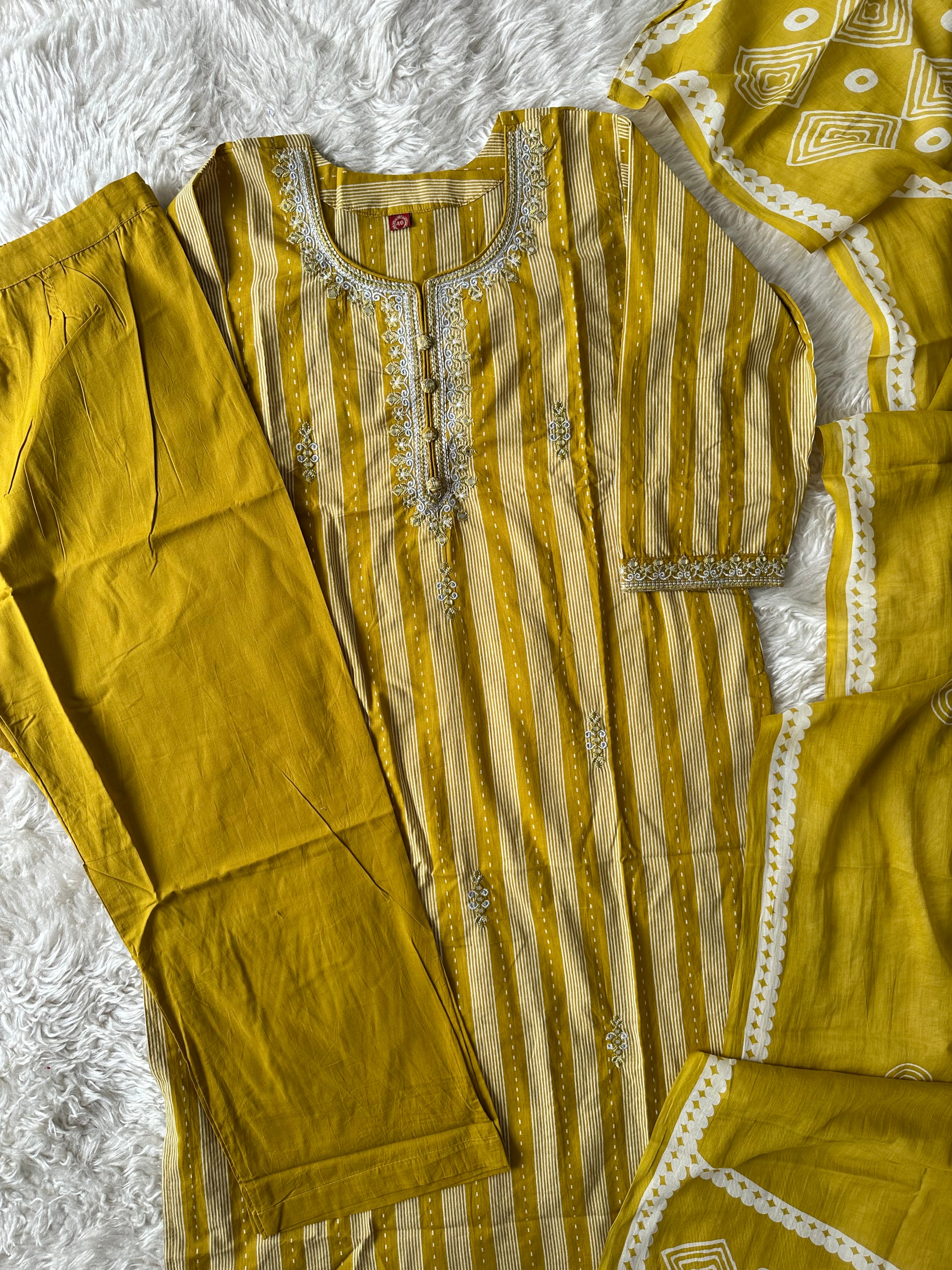 Pure Cotton Kurti Pant Dupatta Set