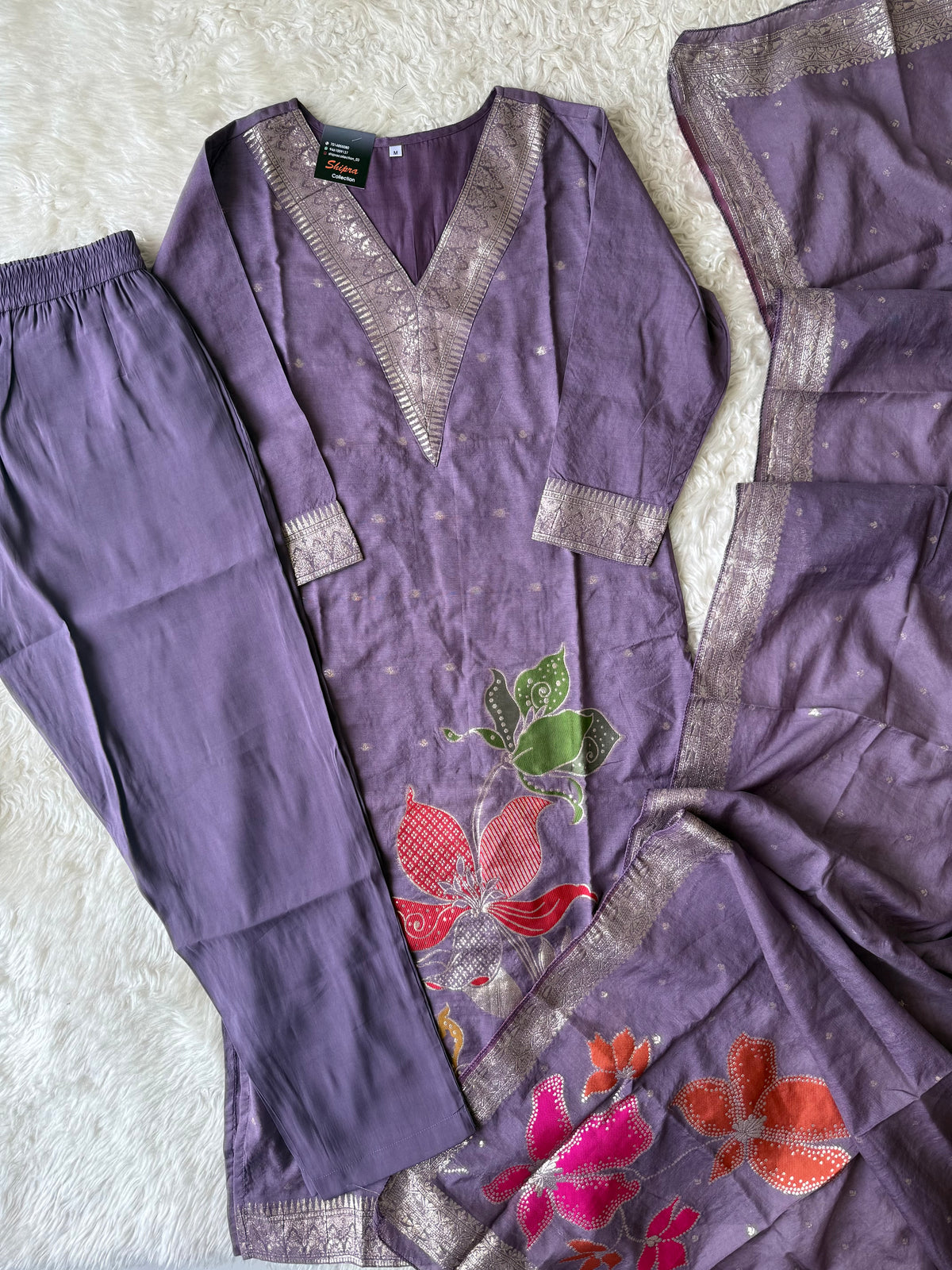 Pure Muslin Silk Kurti Pant Dupatta Set