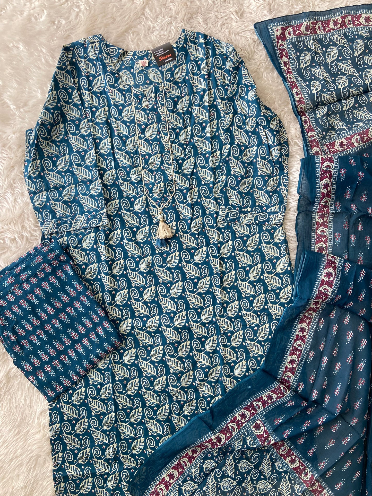 Pure Cotton Kurti Pant Dupatta Set