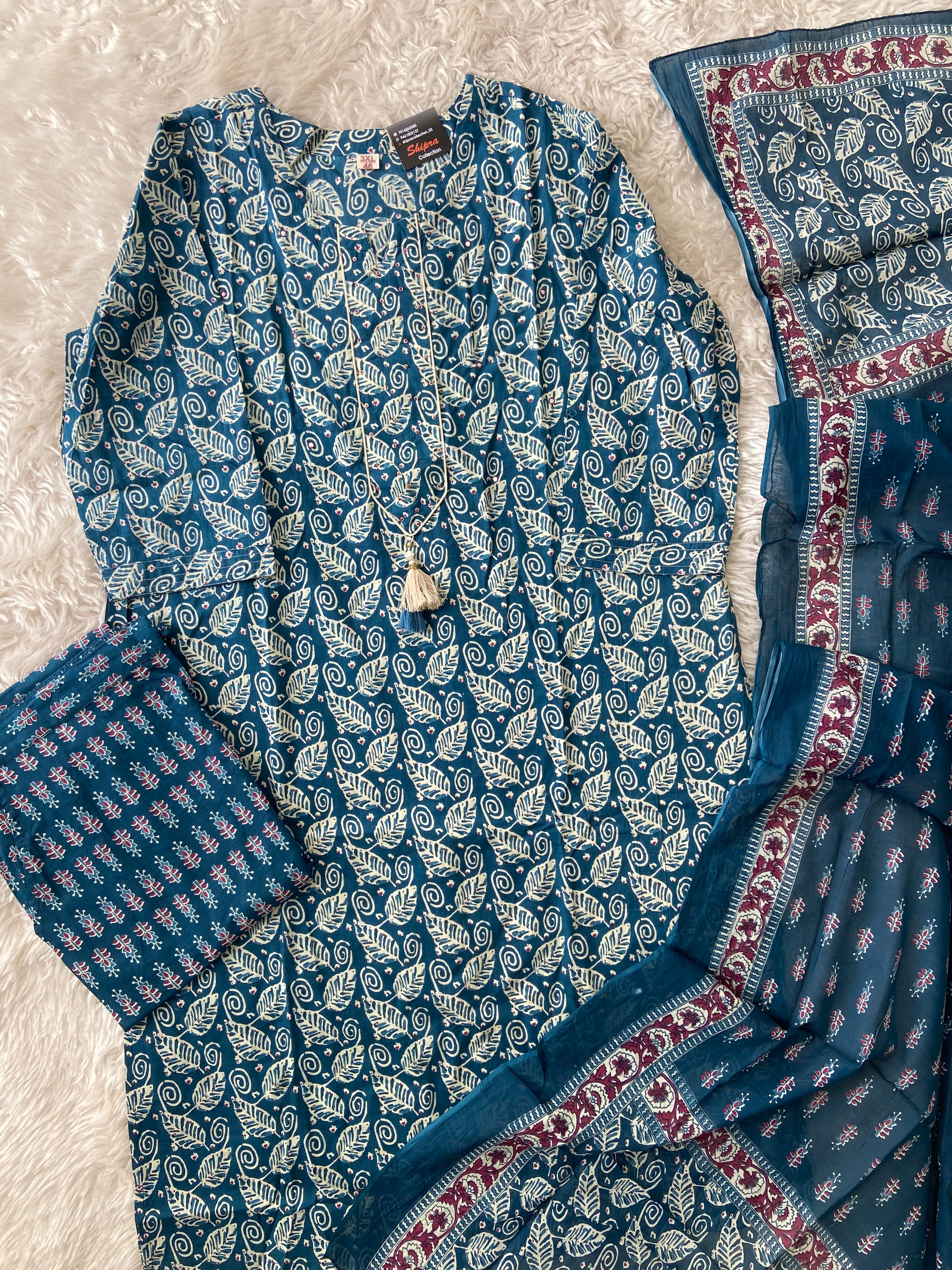 Pure Cotton Kurti Pant Dupatta Set
