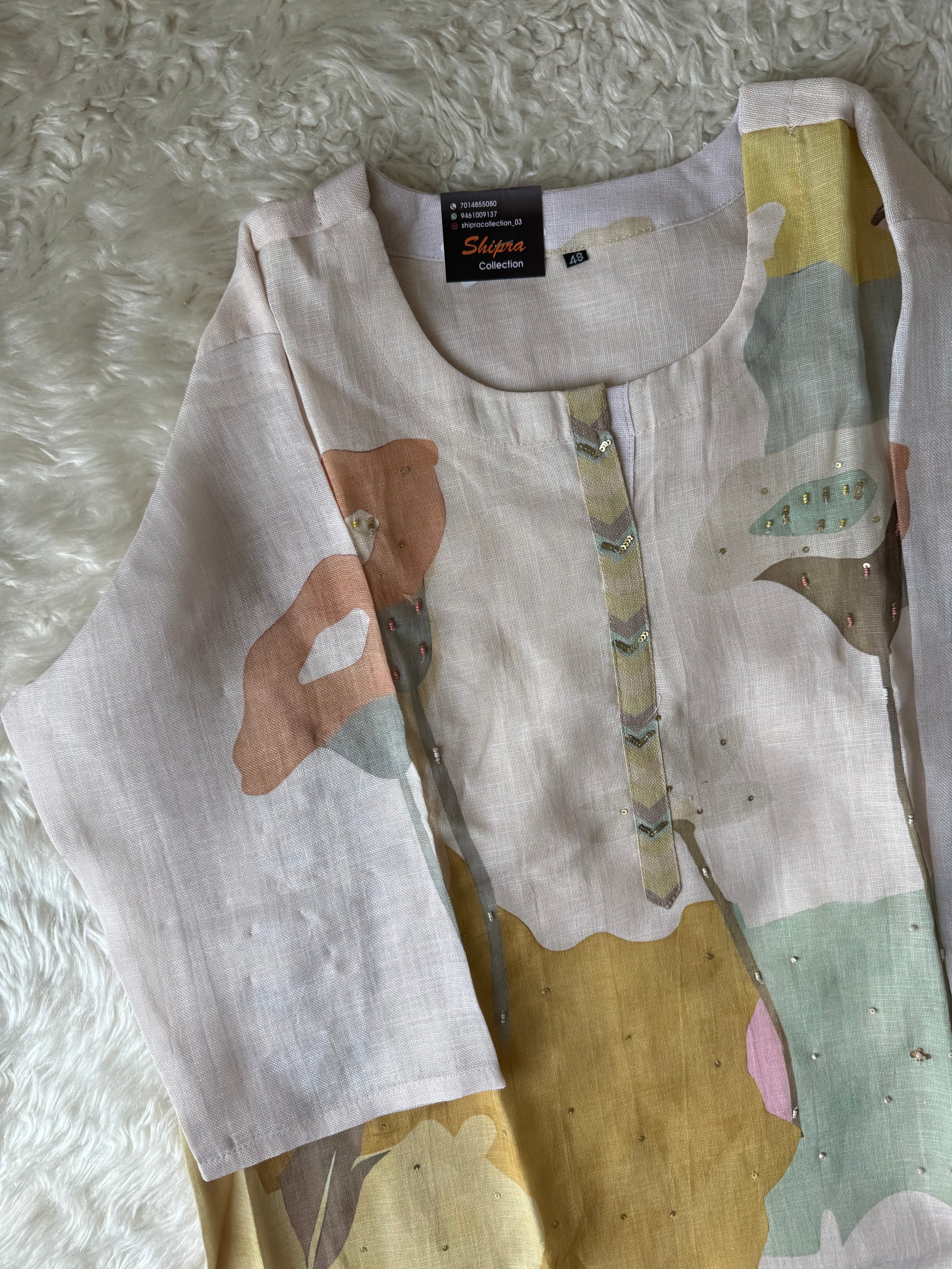 “Plus Size” Linen Kurti Pant Dupatta Set