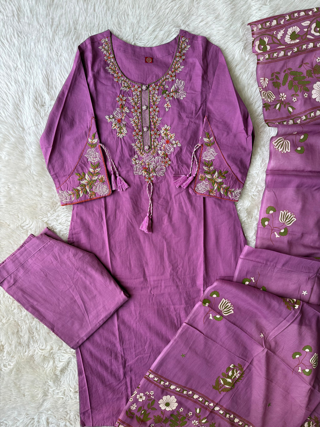 Pure Cotton Kurti Pant Dupatta Set