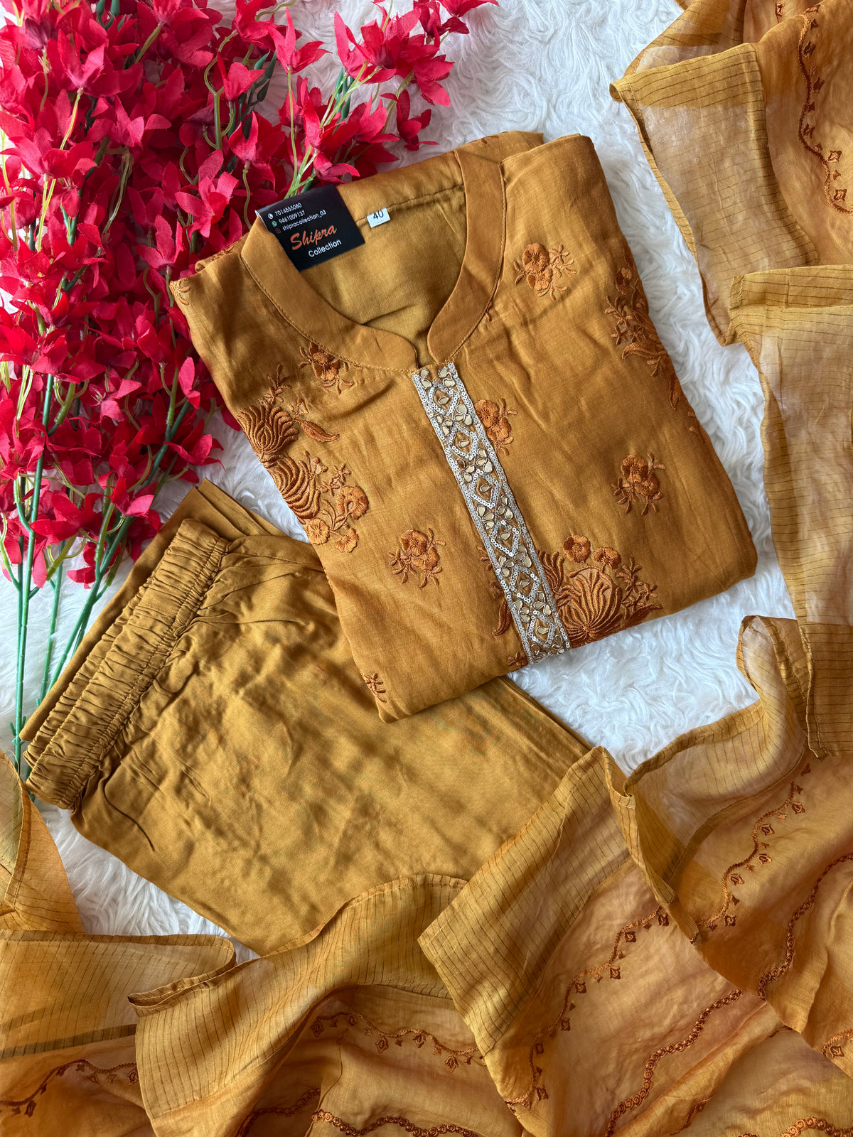 Chanderi Silk Kurti Pant Dupatta Set