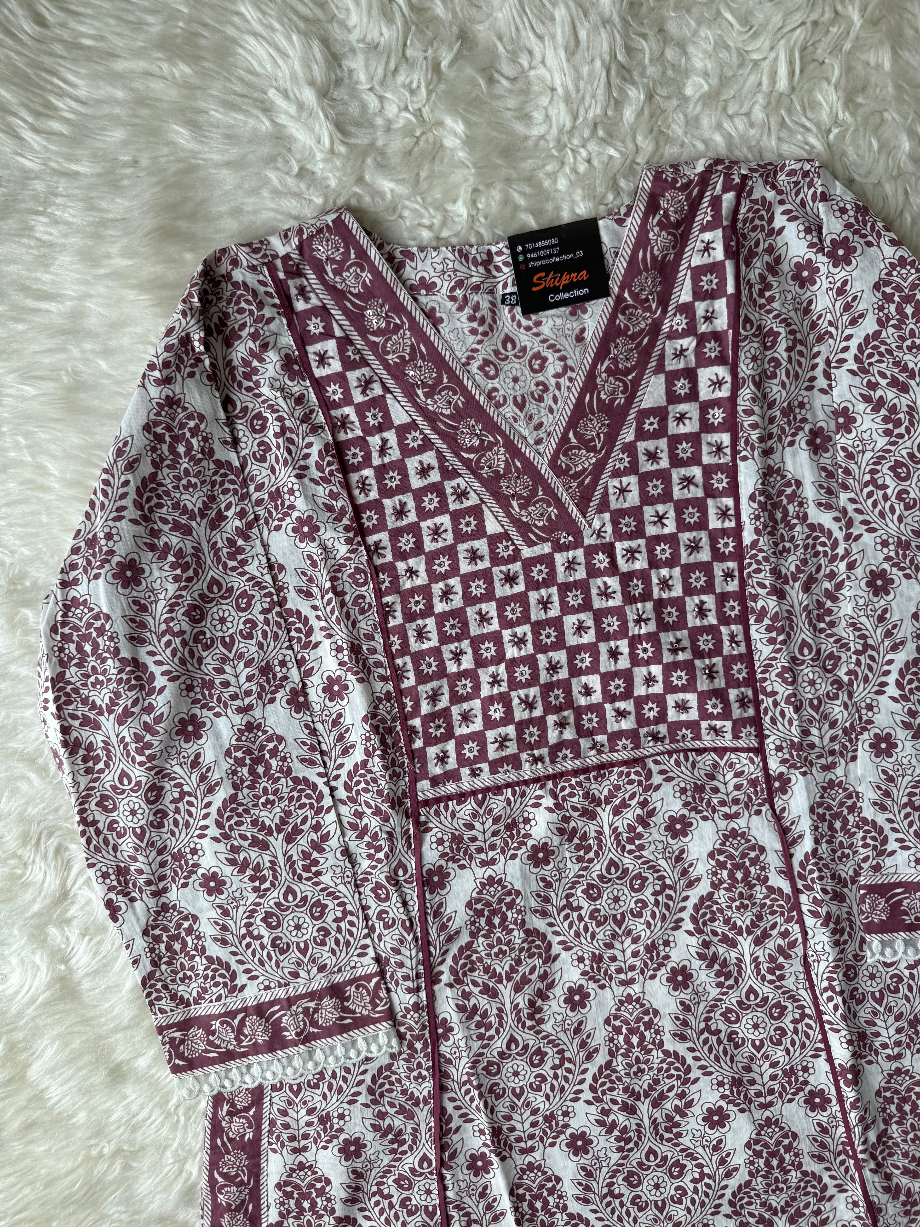 Premium Cotton Aline Kurti Pant Dupatta Set