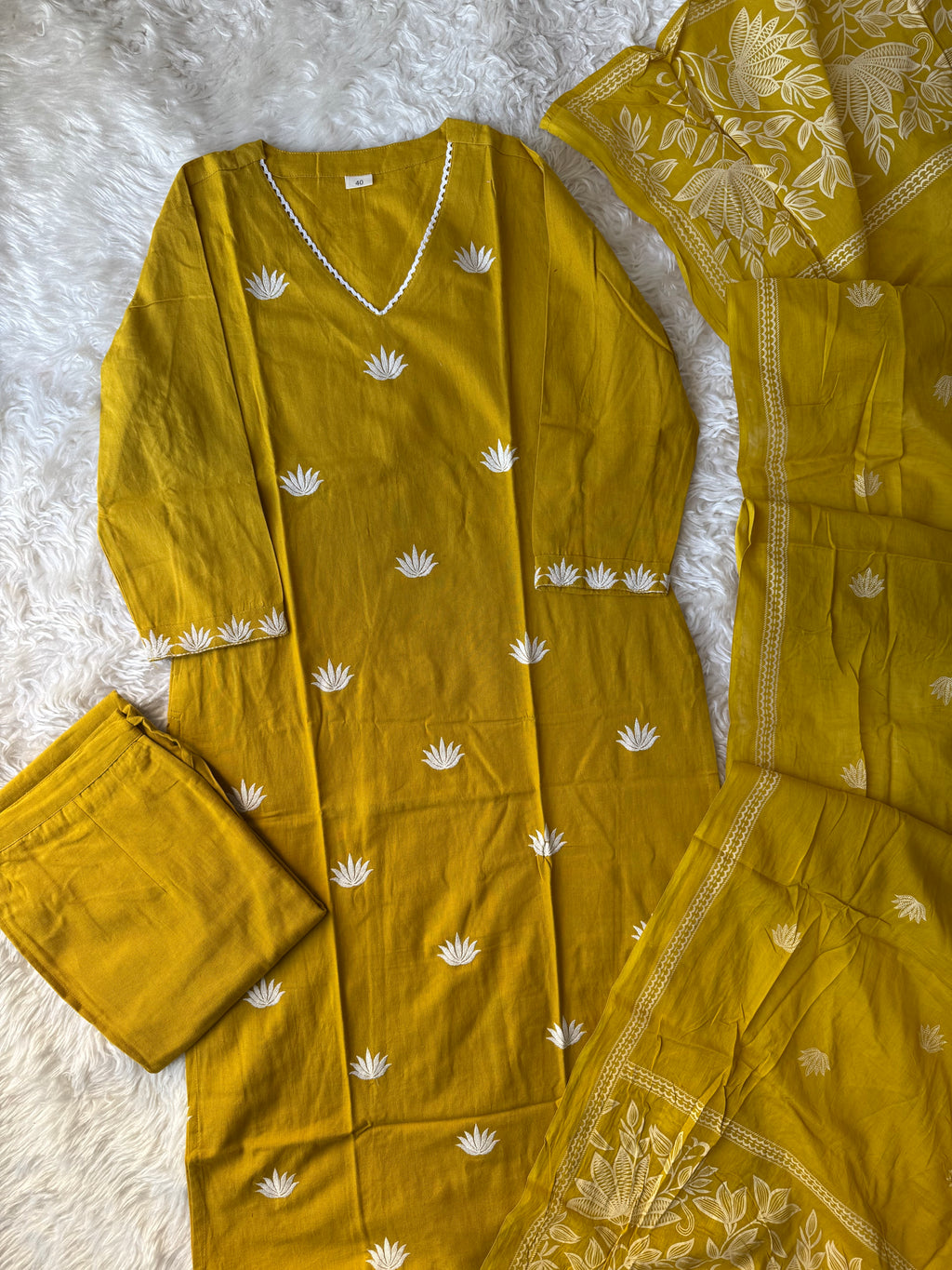 Khadi Cotton Kurti Pant Dupatta Set