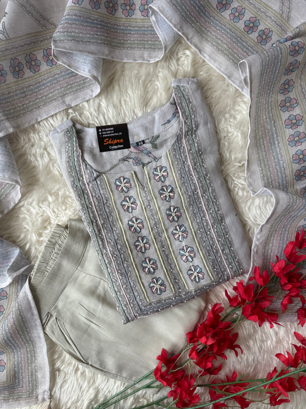 Linen Kurti Pant Dupatta Set