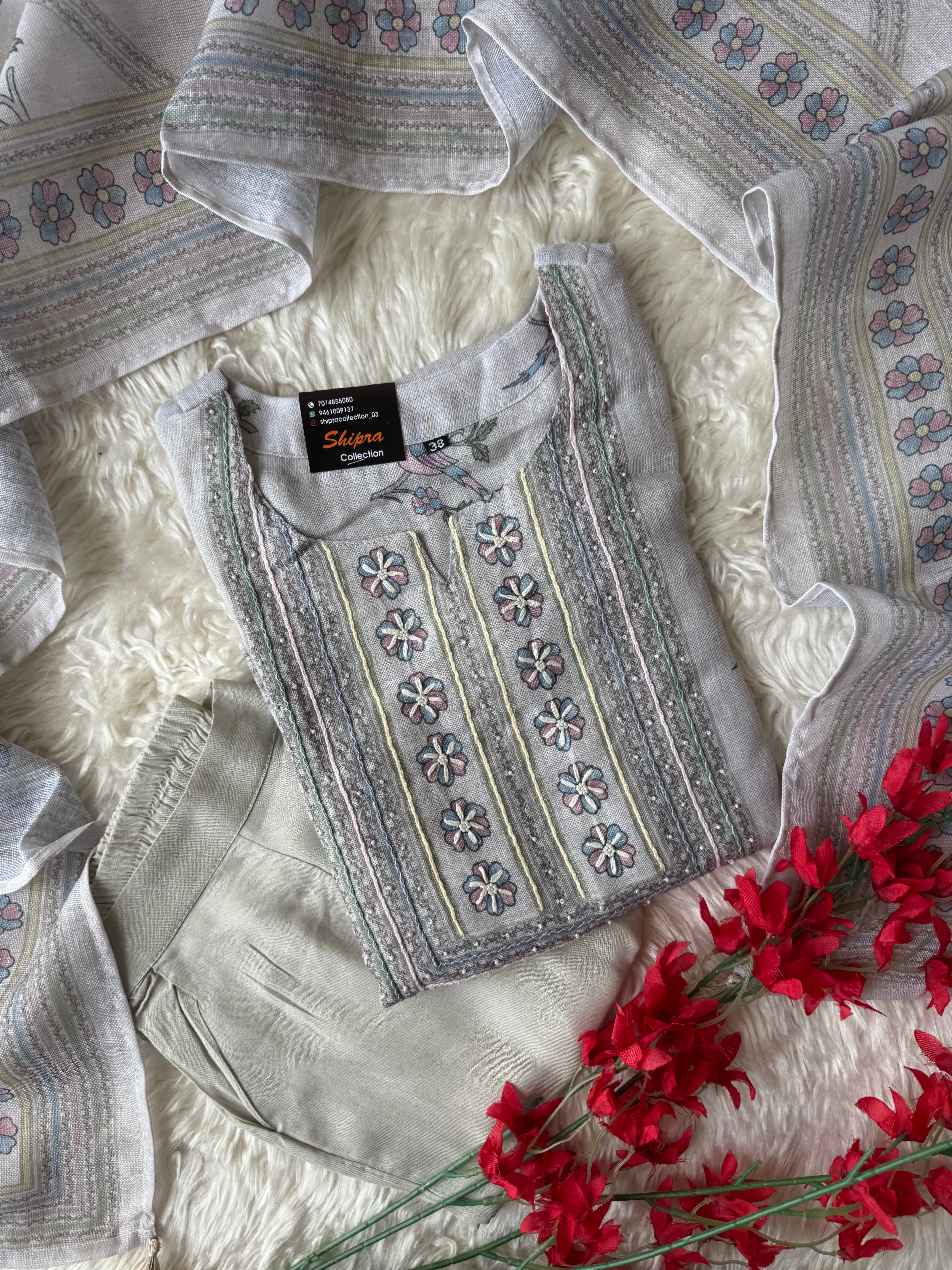 Linen Kurti Pant Dupatta Set