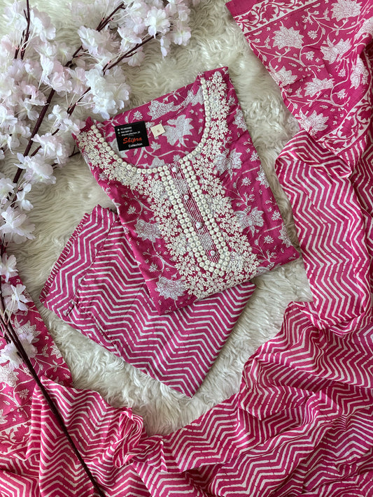 Steal Deal 🚨 Premium Cotton Kurti Pant Dupatta Set