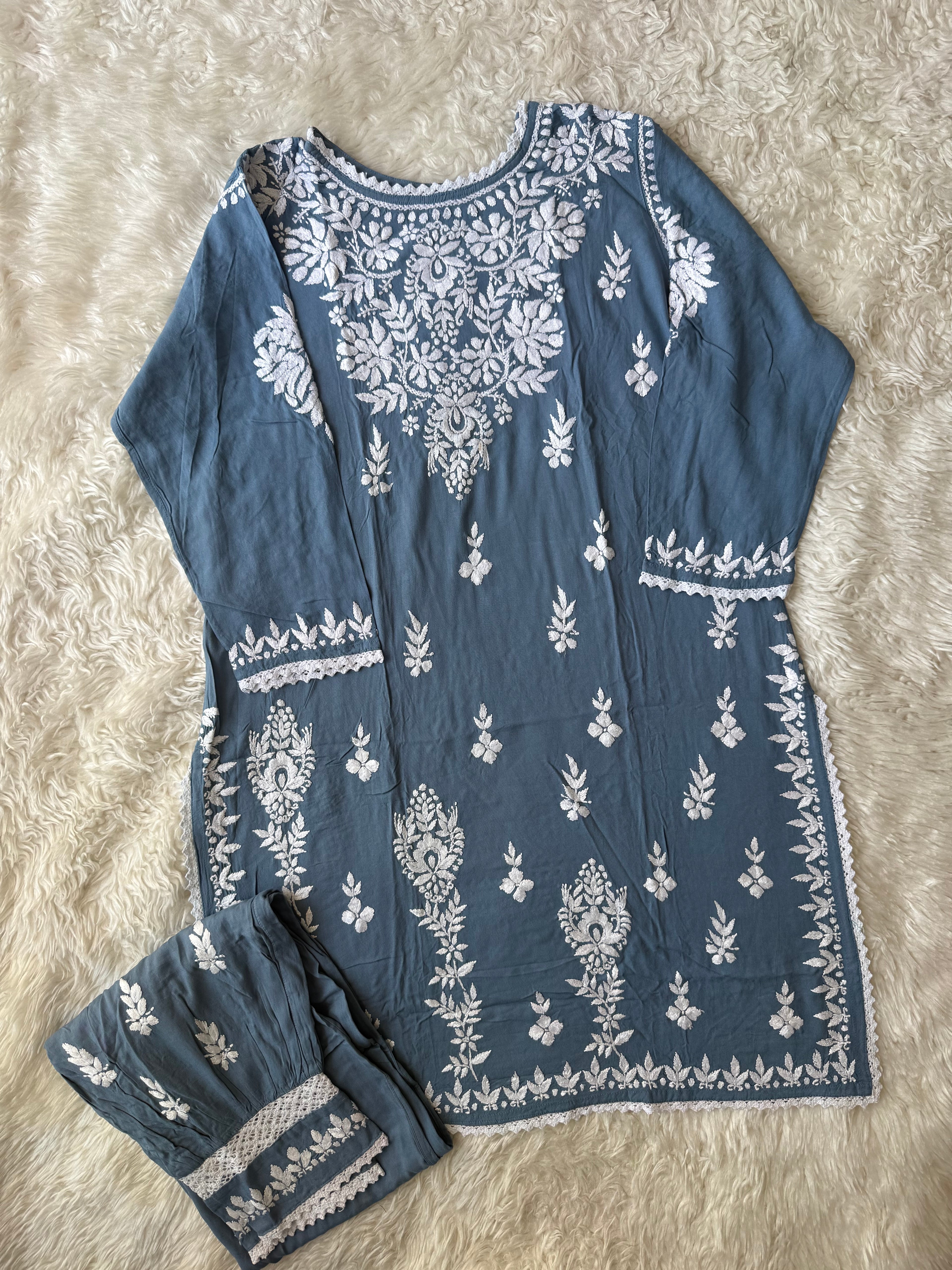 Heavy Rayon Chikankari Kurti Afghani Pant Set
