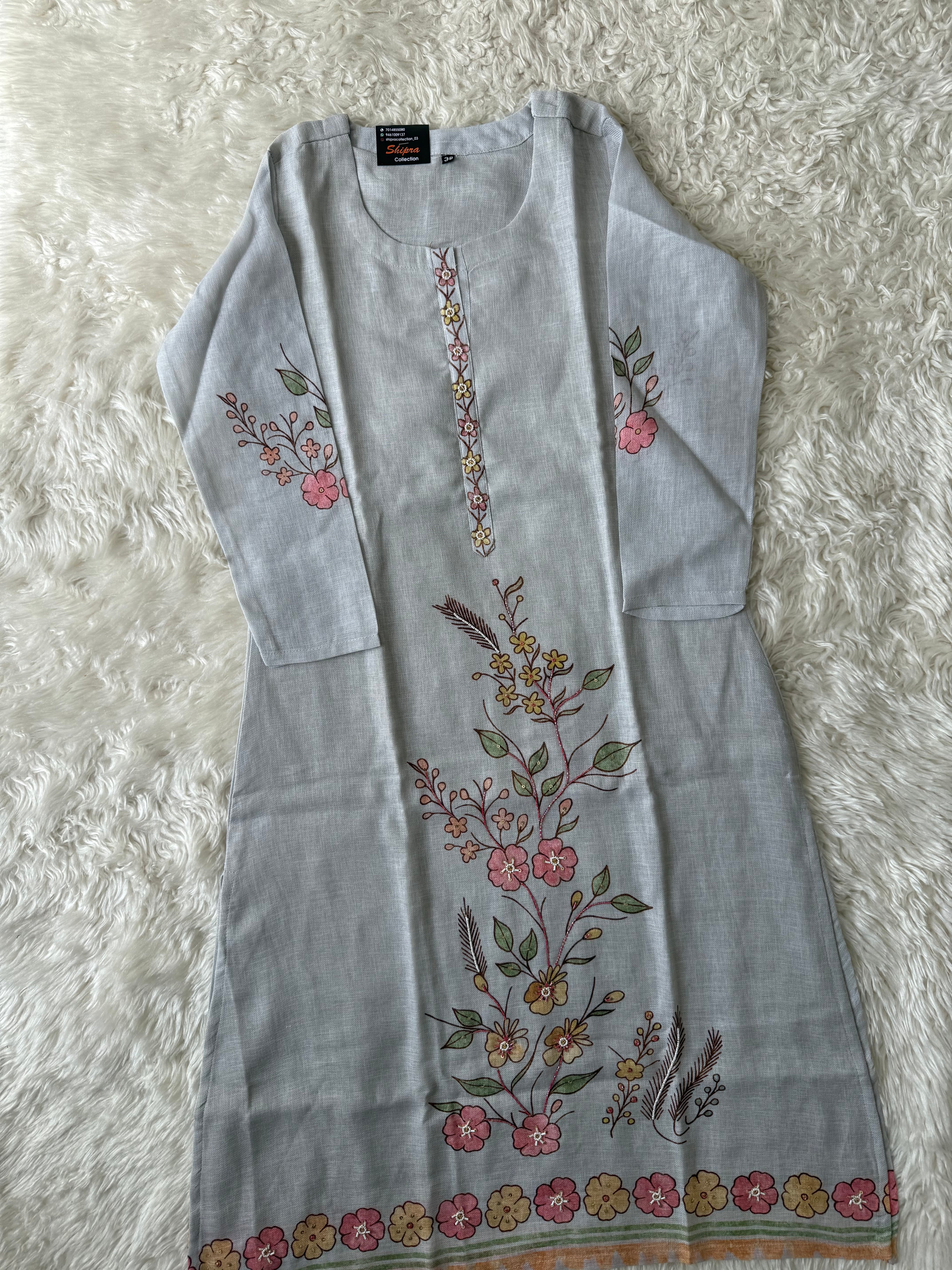 Linen Kurti Pant Dupatta Set