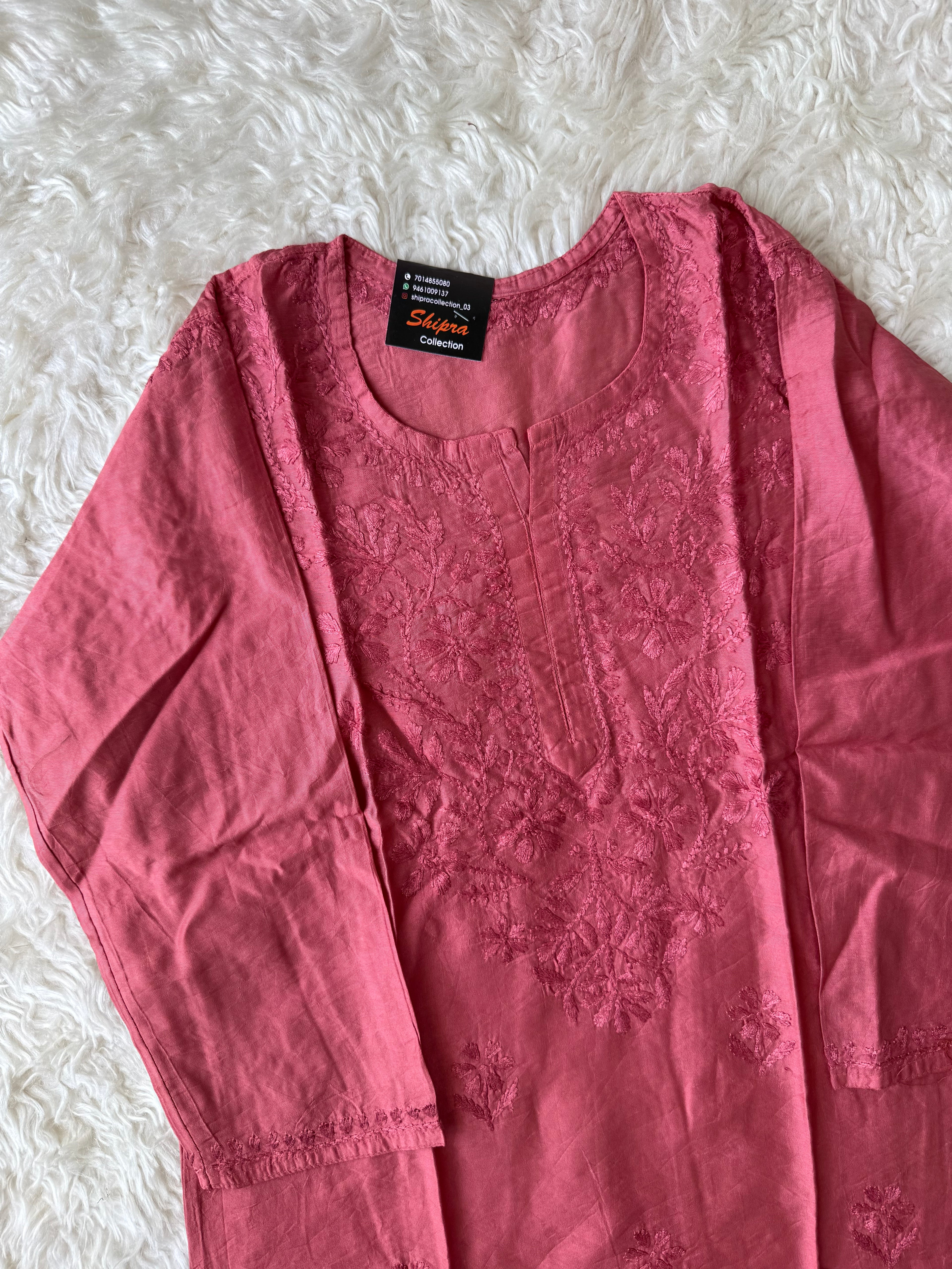 Chanderi Silk Chikankari Short kurti