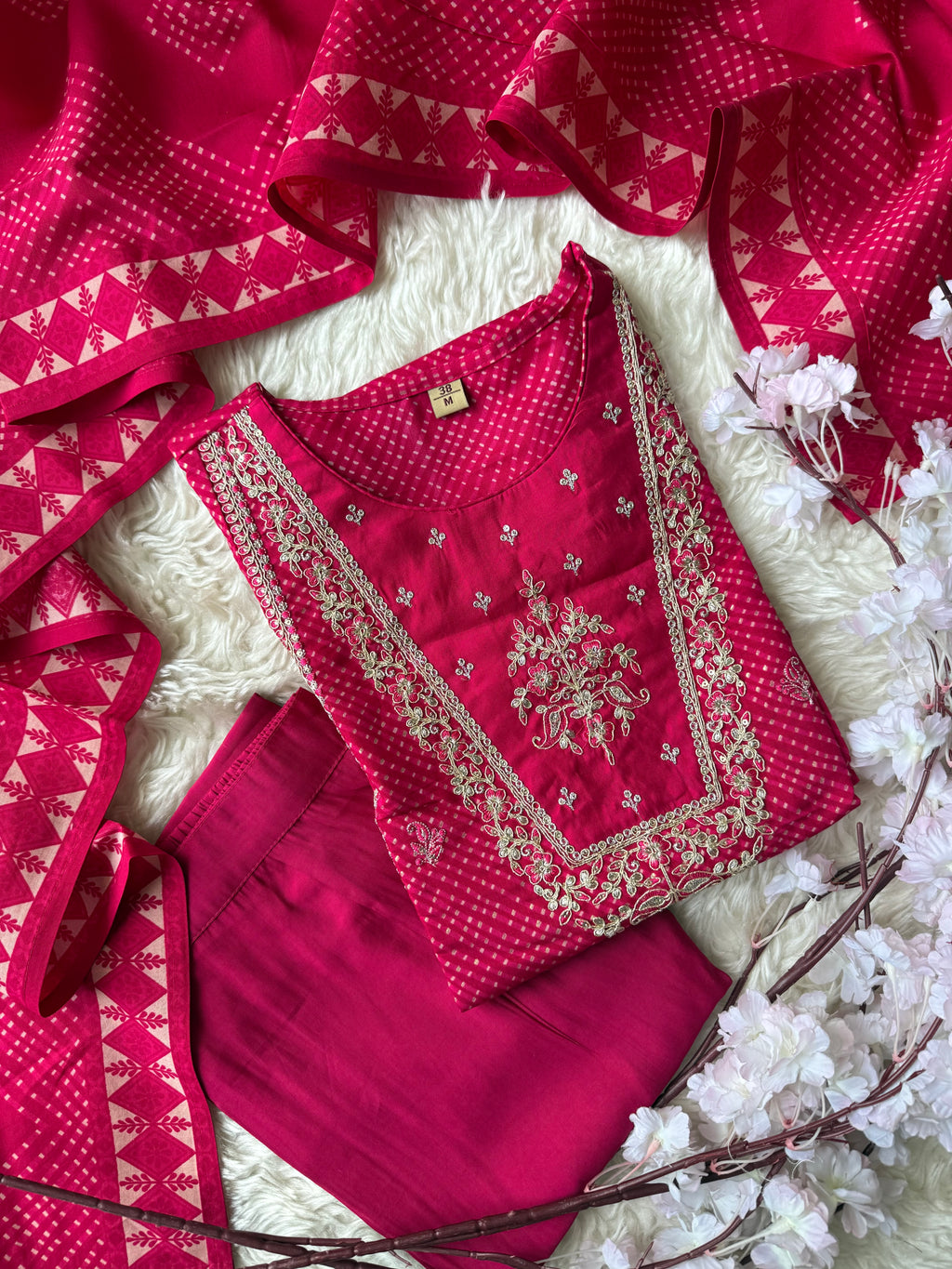 Pure Muslin Silk Kurti Pant Dupatta Set