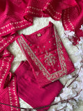 Pure Muslin Silk Kurti Pant Dupatta Set