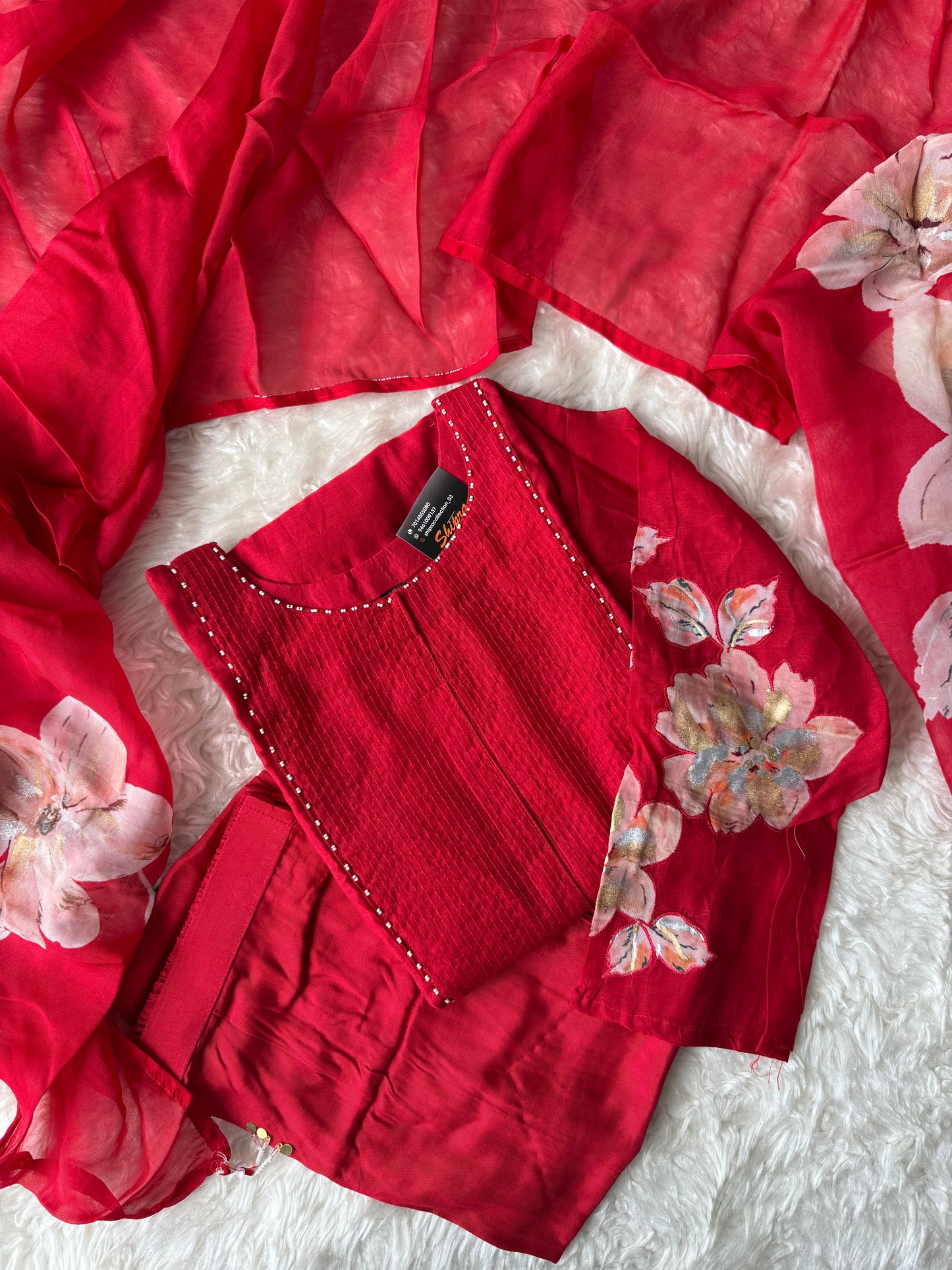 Plus Size Mul Chanderi Kurti Pant Dupatta Set