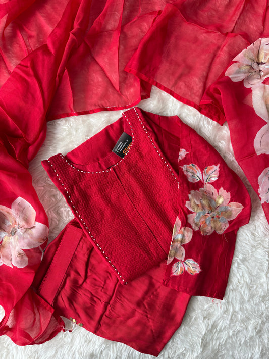 Plus Size Mul Chanderi Kurti Pant Dupatta Set