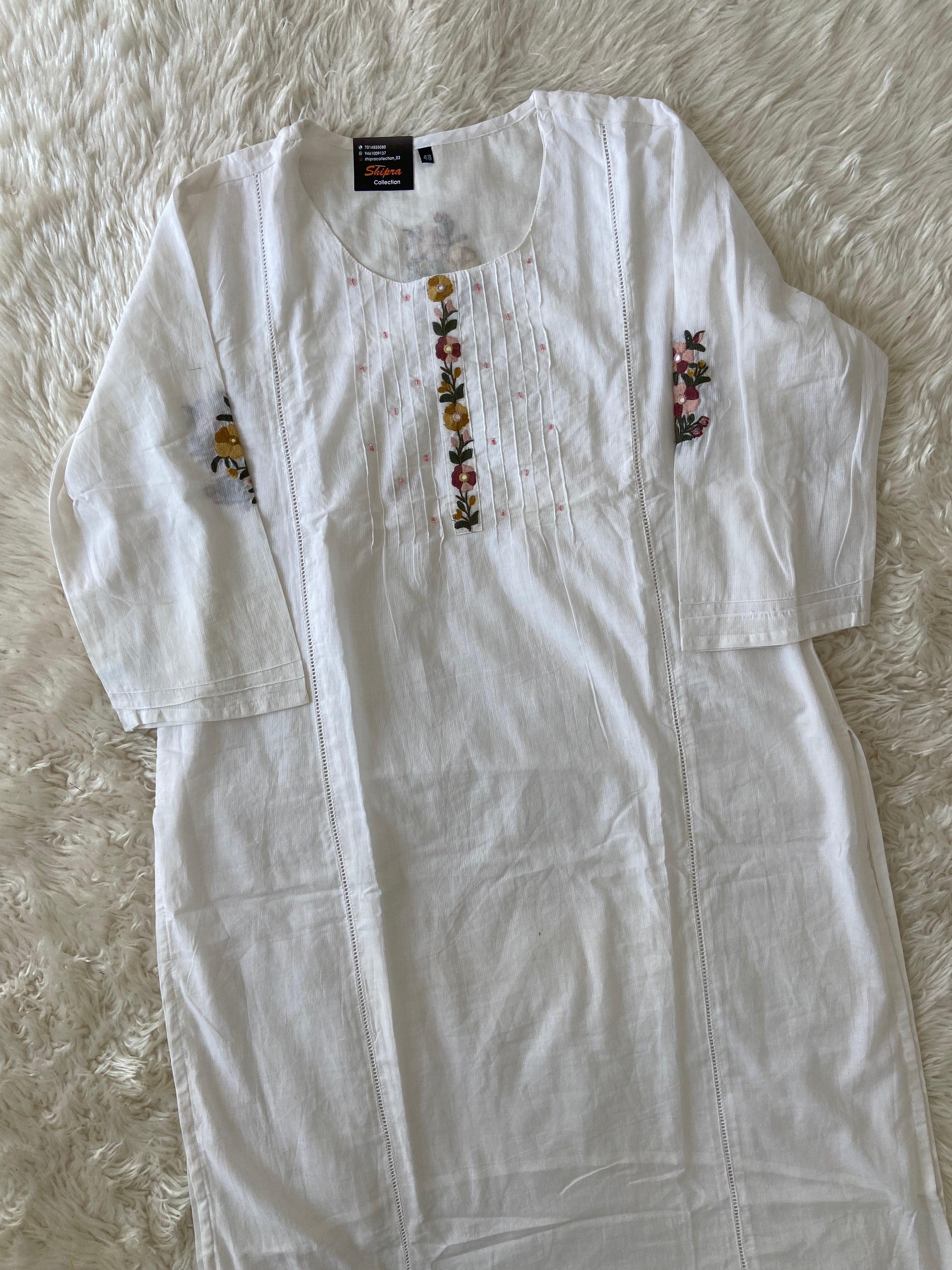 Premium Cotton Thread Work Kurti Pant Dupatta Set
