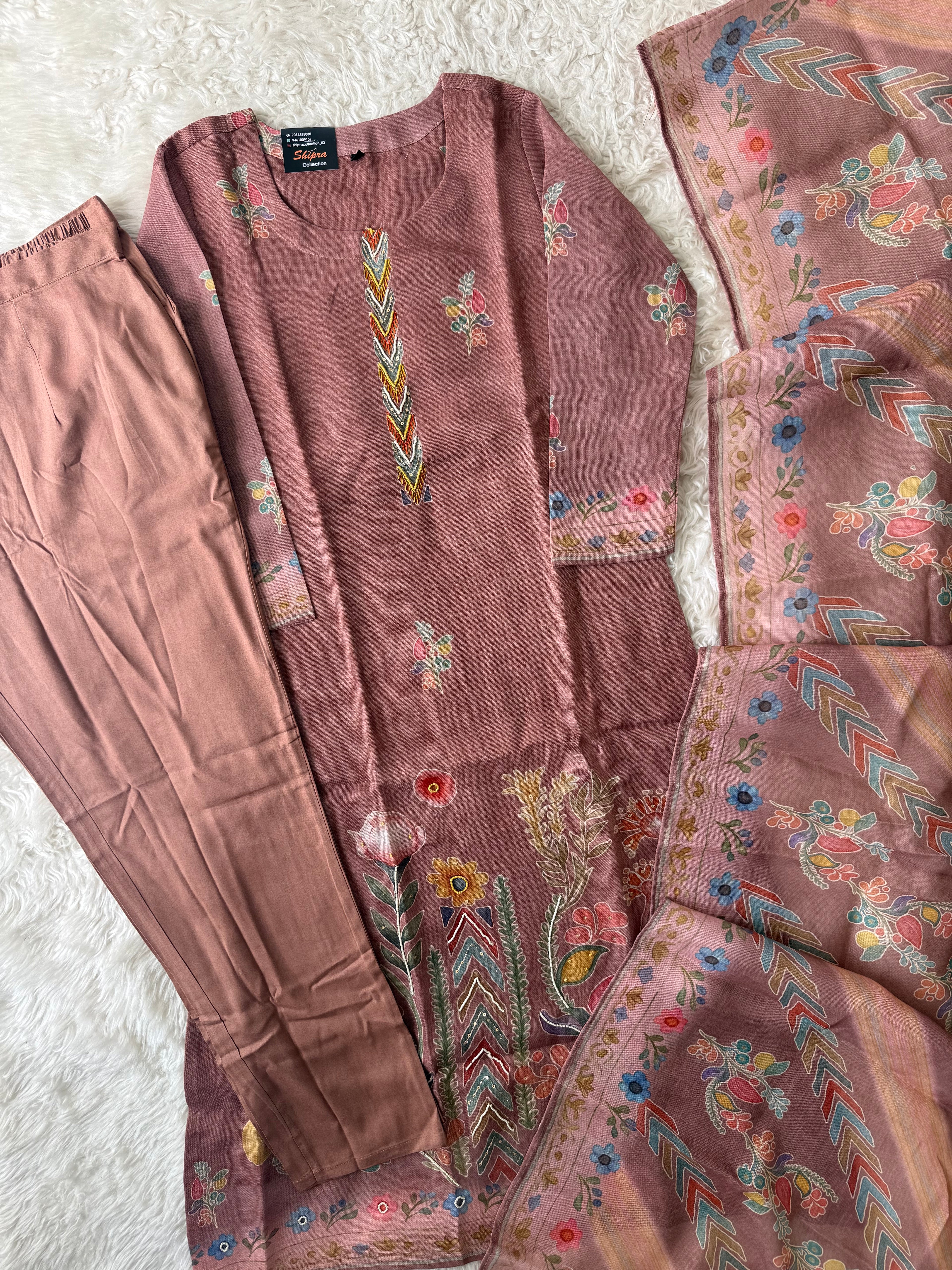 Linen Kurti Pant Dupatta Set