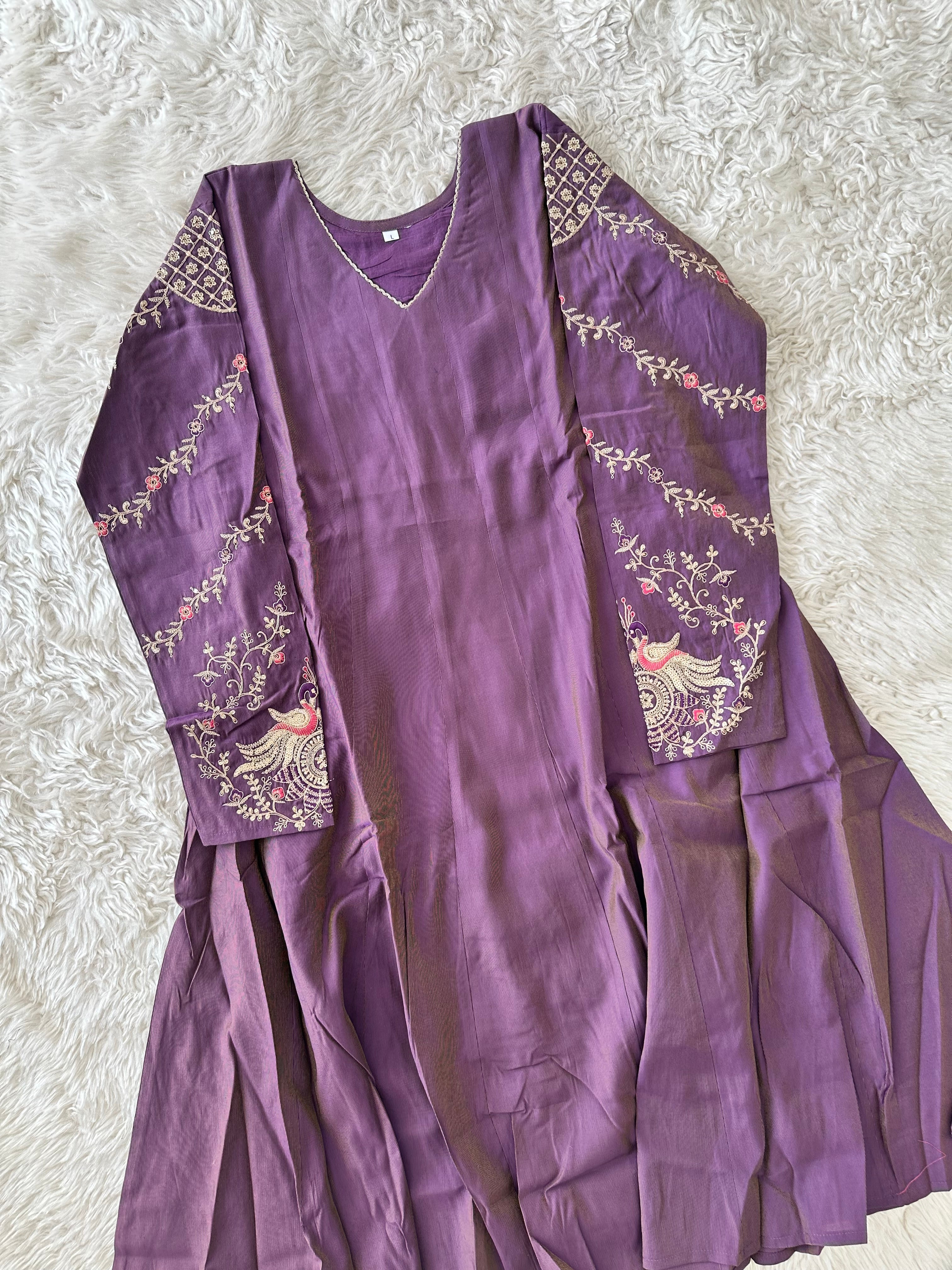 Pure Muslin Silk Flare Kurti Pant Dupatta Set