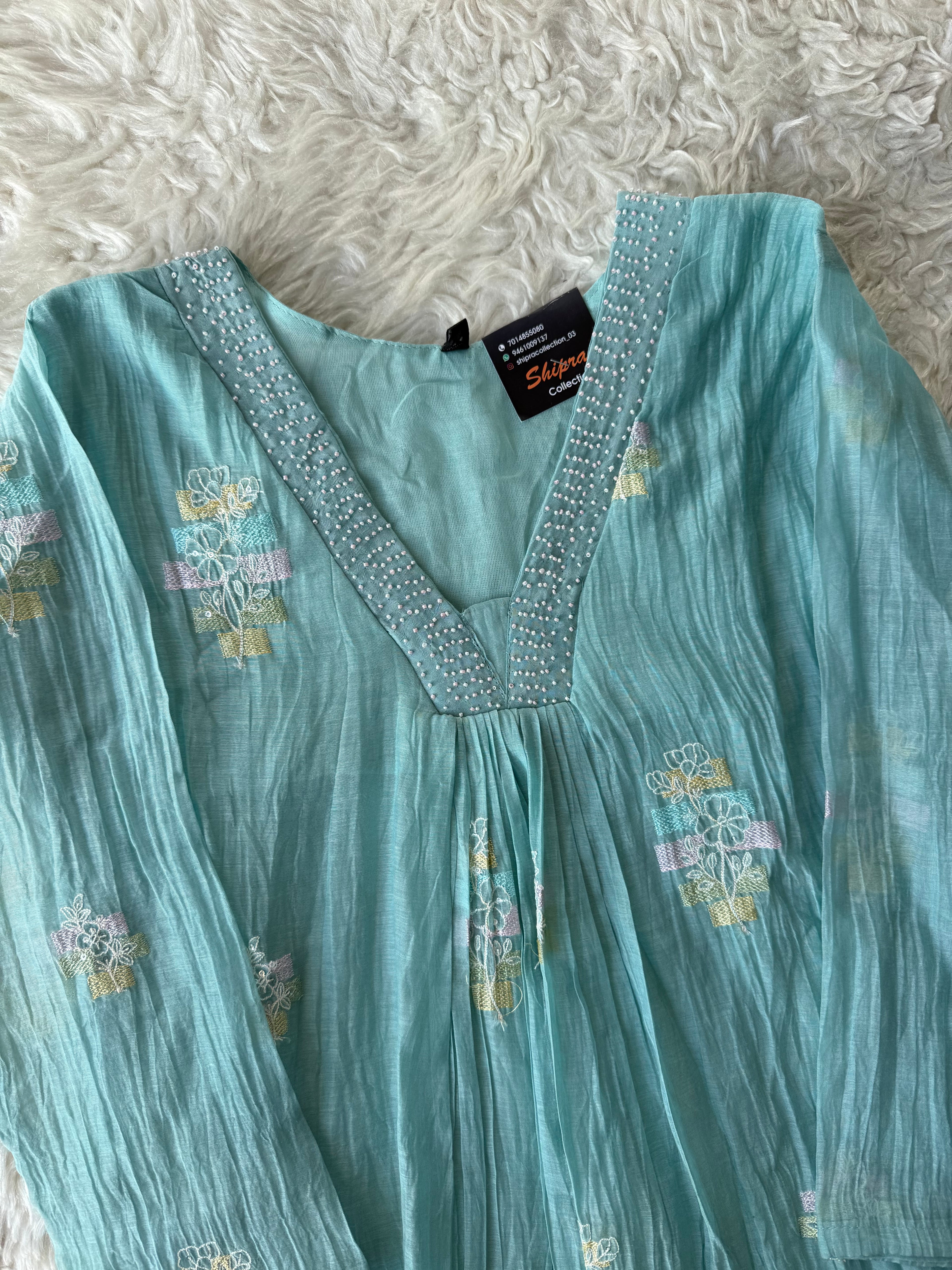Pure Mul Chanderi Kurti Pant Dupatta Set