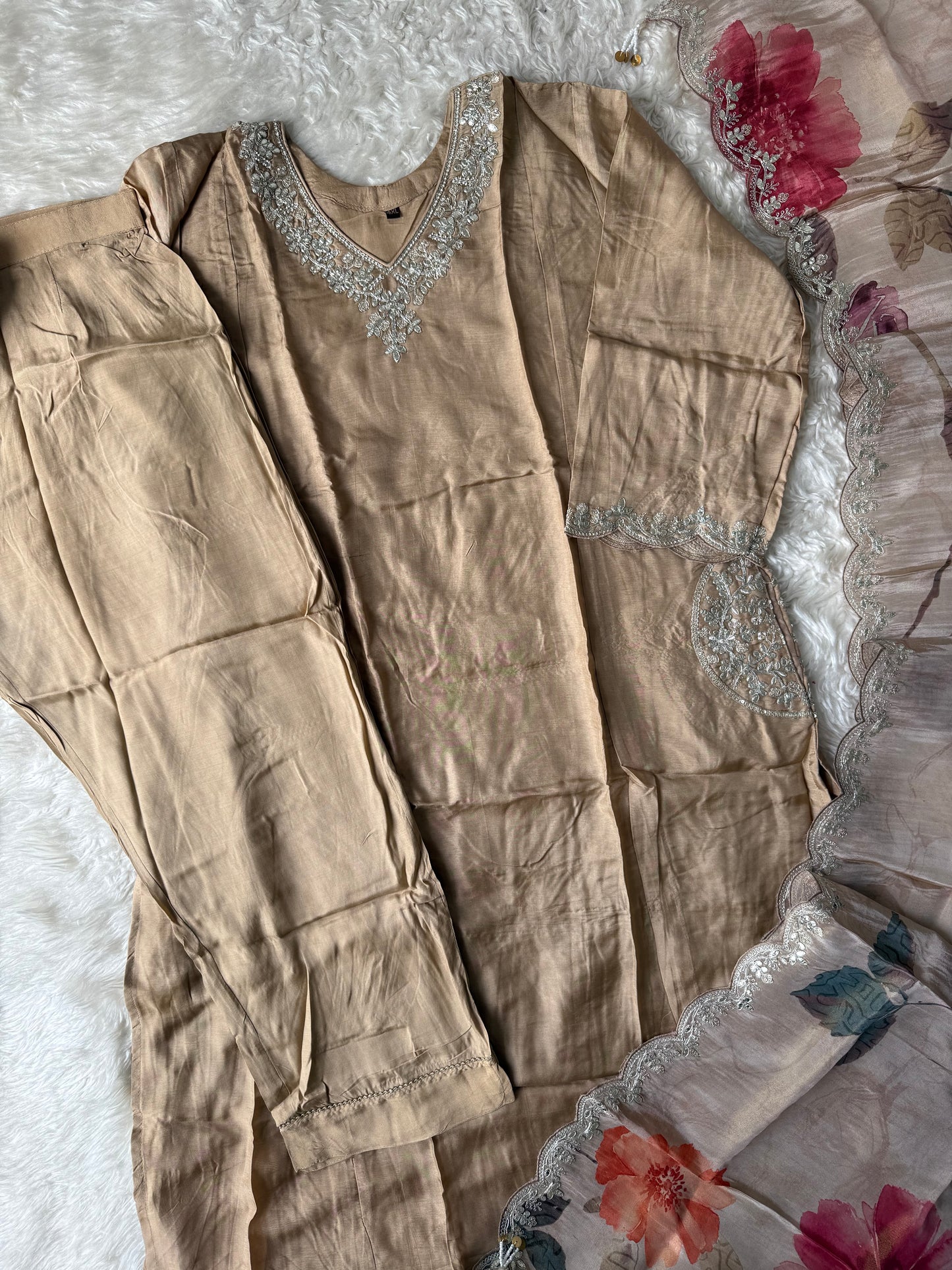 Plus Size Russian Silk Kurti Pant Dupatta Set
