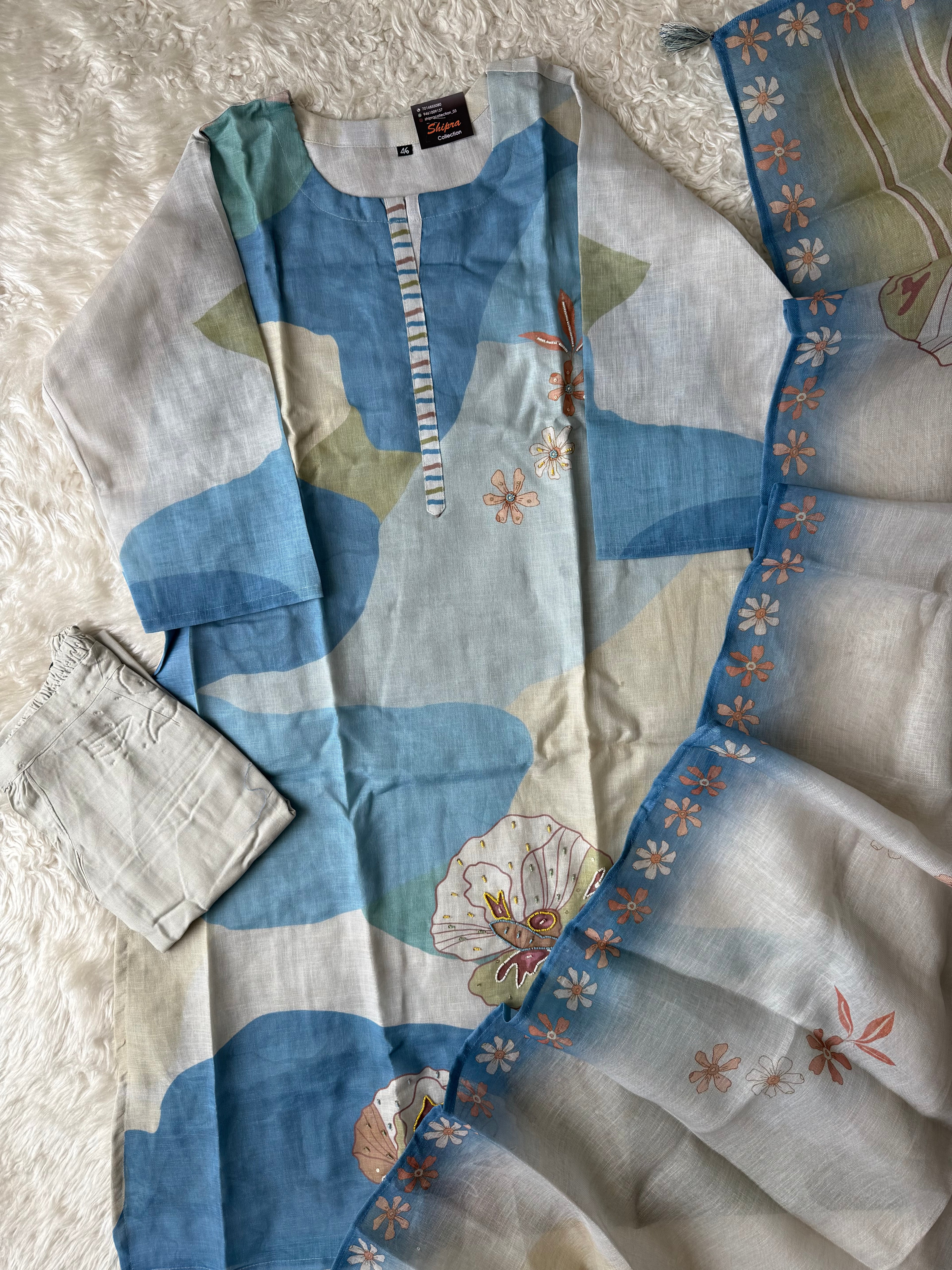 “Plus Size” Linen Kurti Pant Dupatta Set