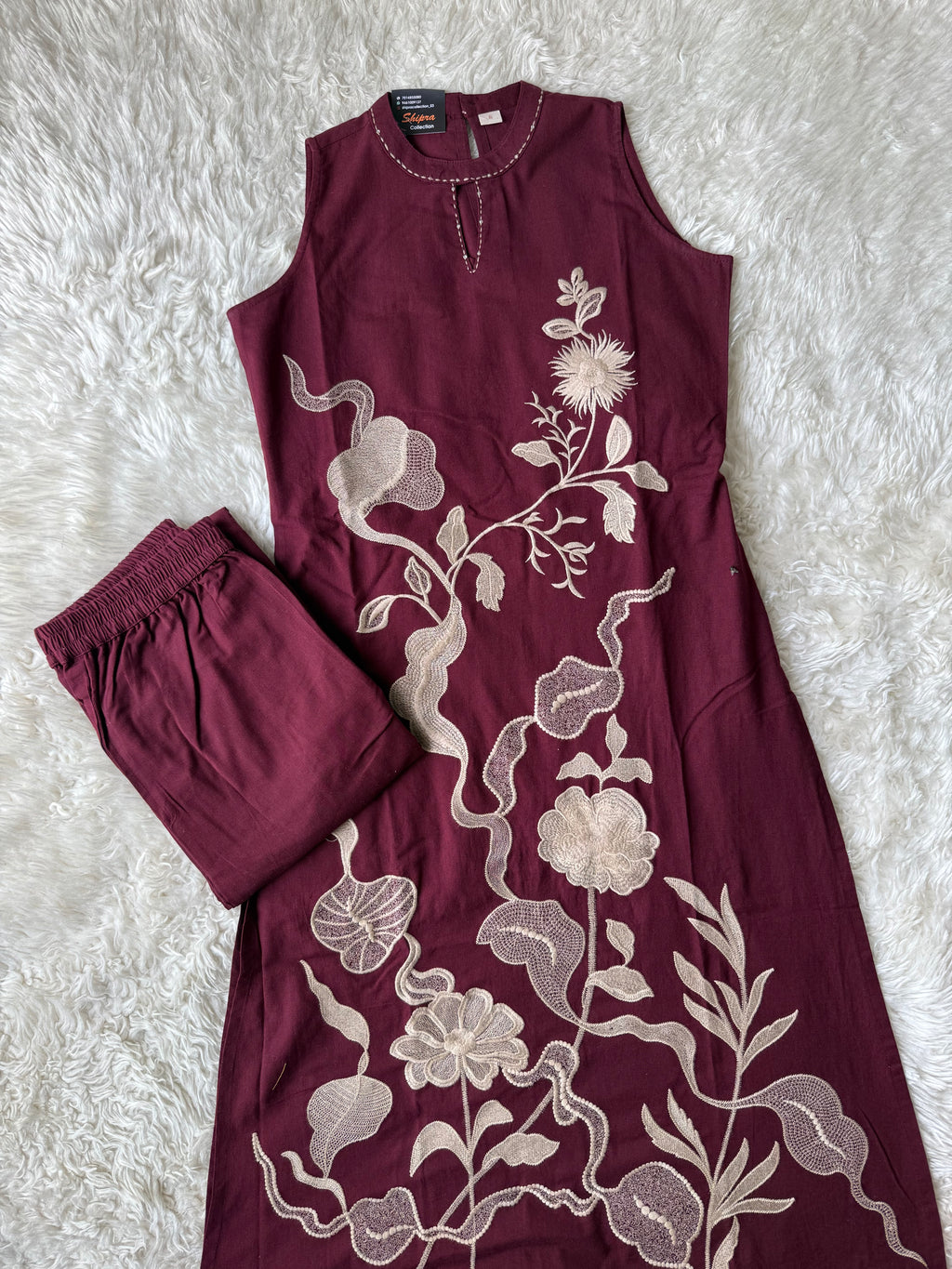 Khadi Cotton Sleeveless Kurti Pant Set