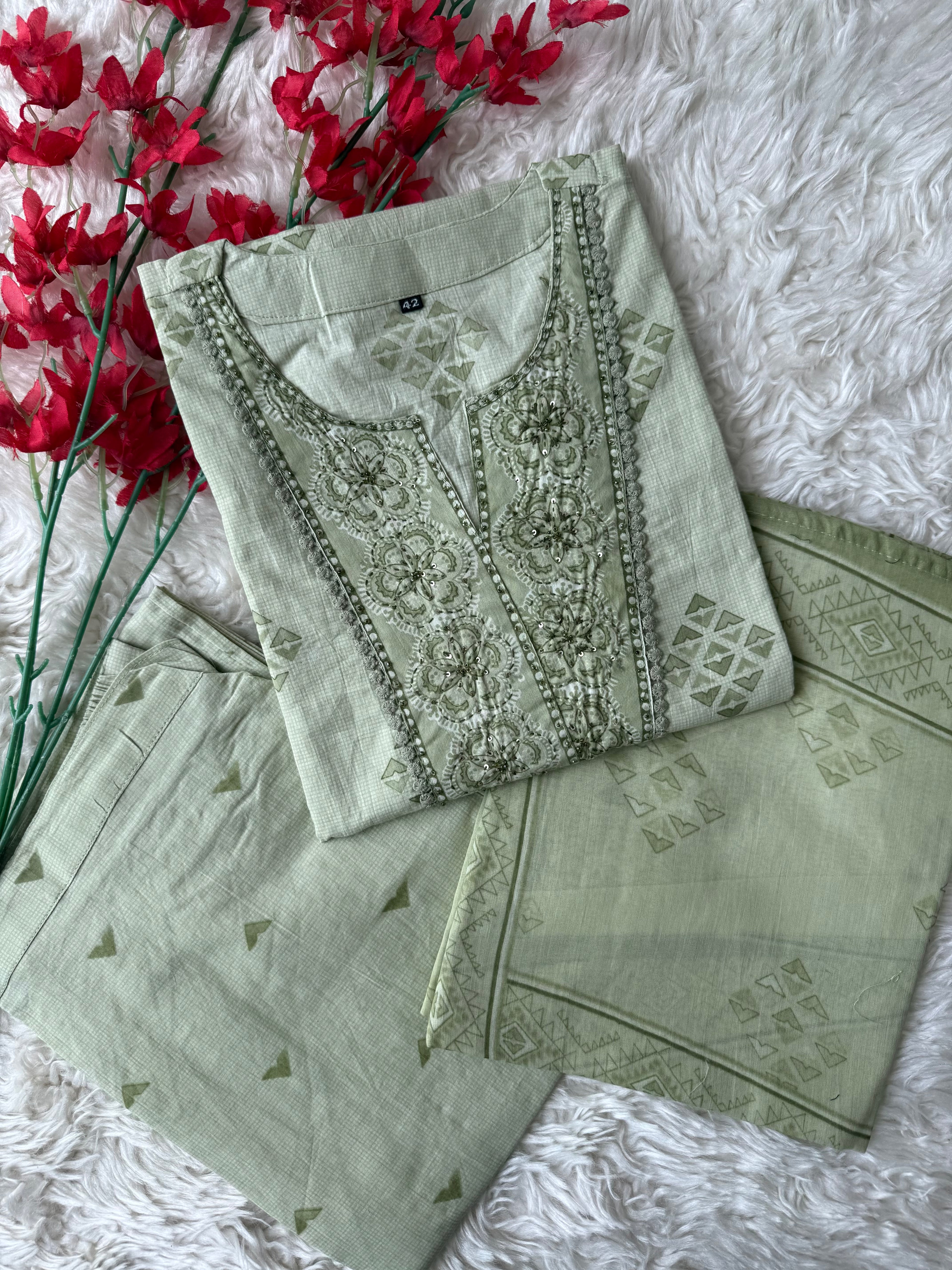 Premium Cotton Kurti Pant Dupatta Set