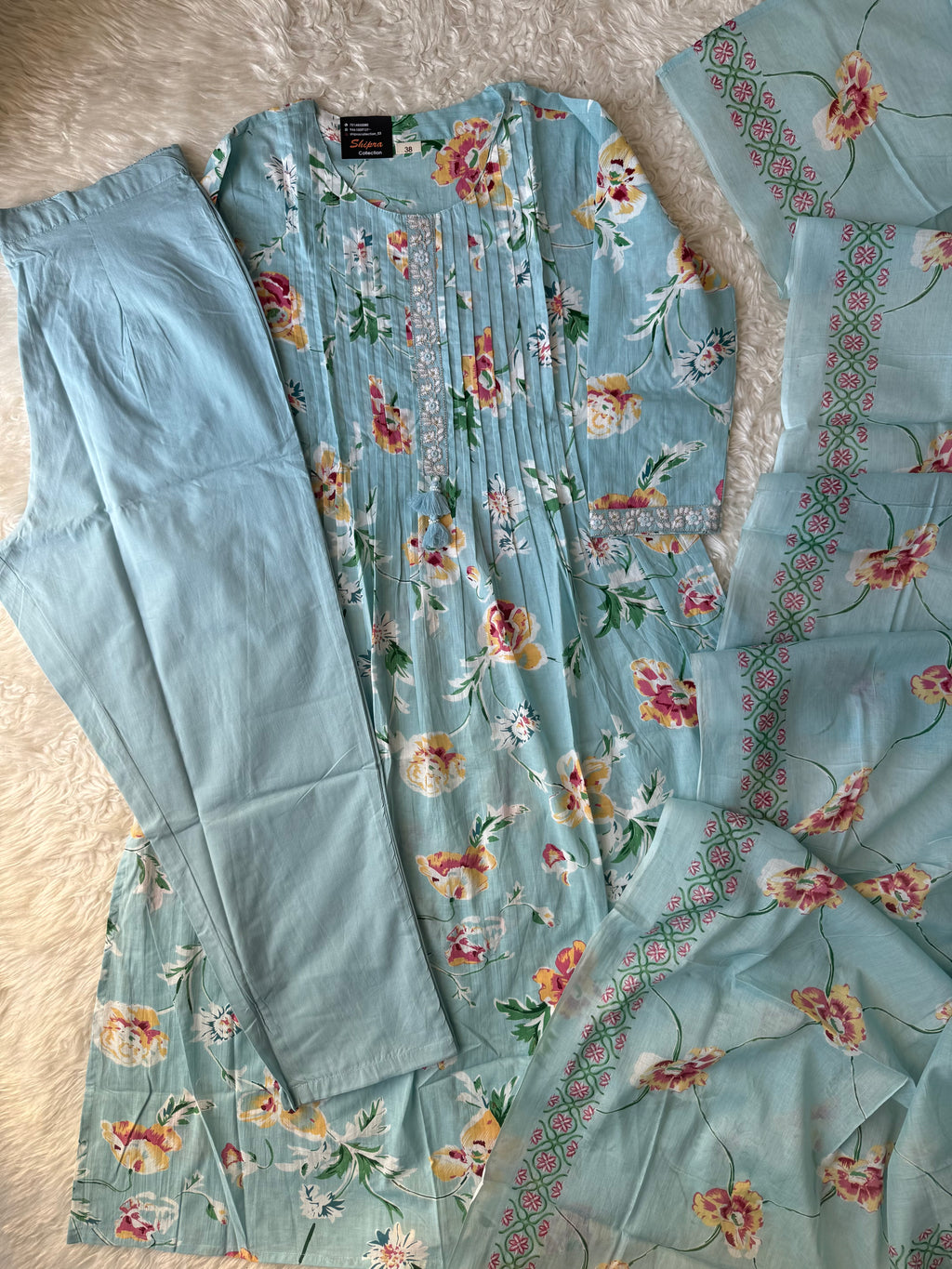 Premium Cotton Aline Kurti Pant Dupatta Set