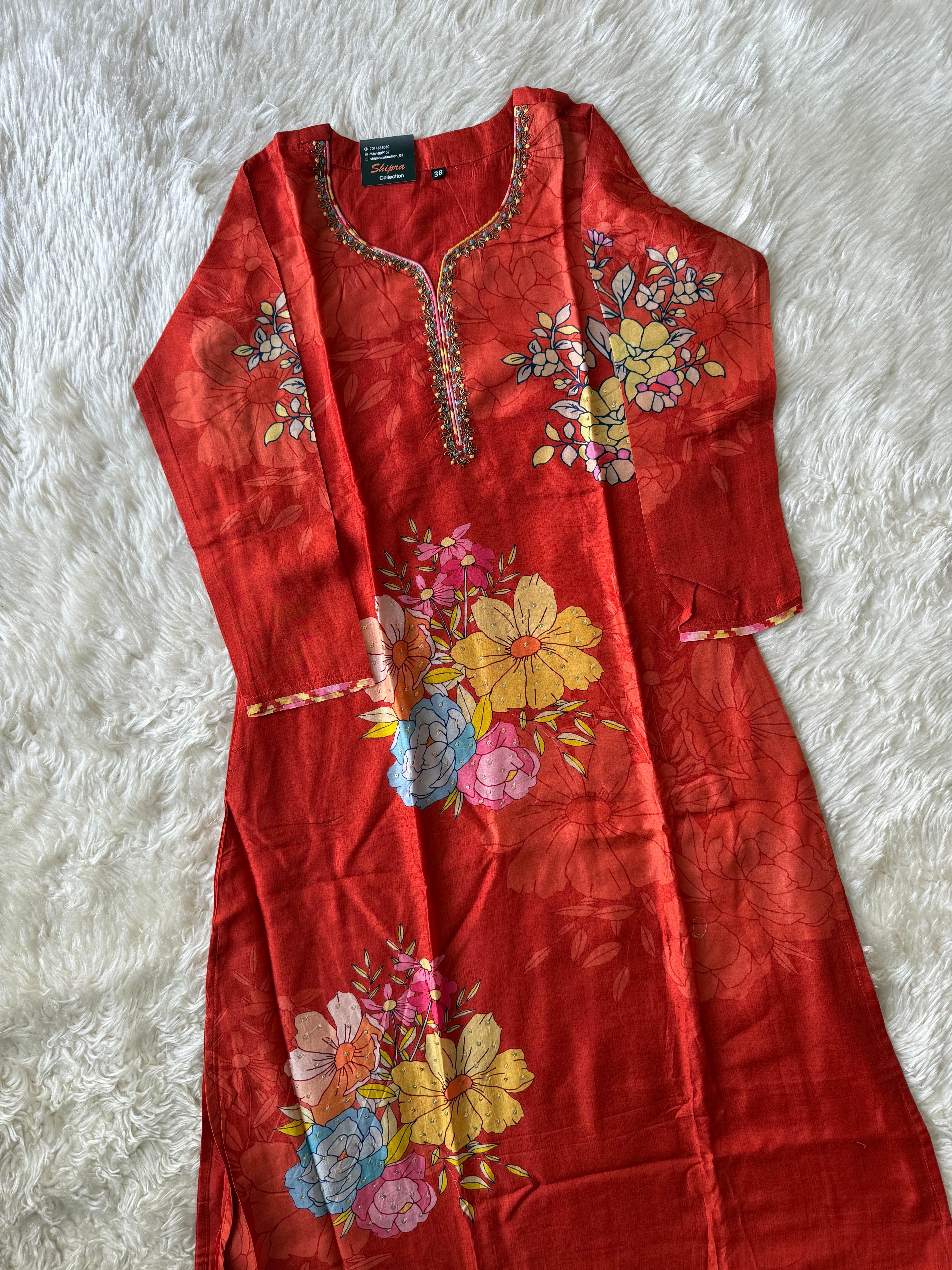 Russian Silk Kurti Pant Dupatta Set