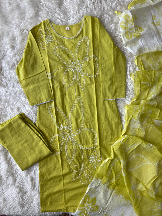 Hit selling 🛍️ Pure Cotton Kurti Pant Dupatta Set