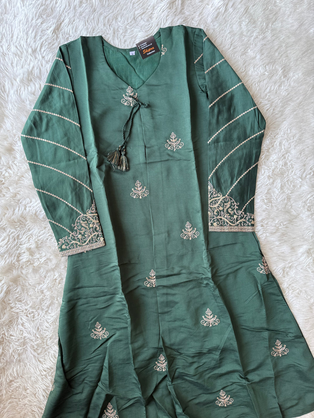 Pure Muslin Silk Kurti Pant Organza Dupatta Set