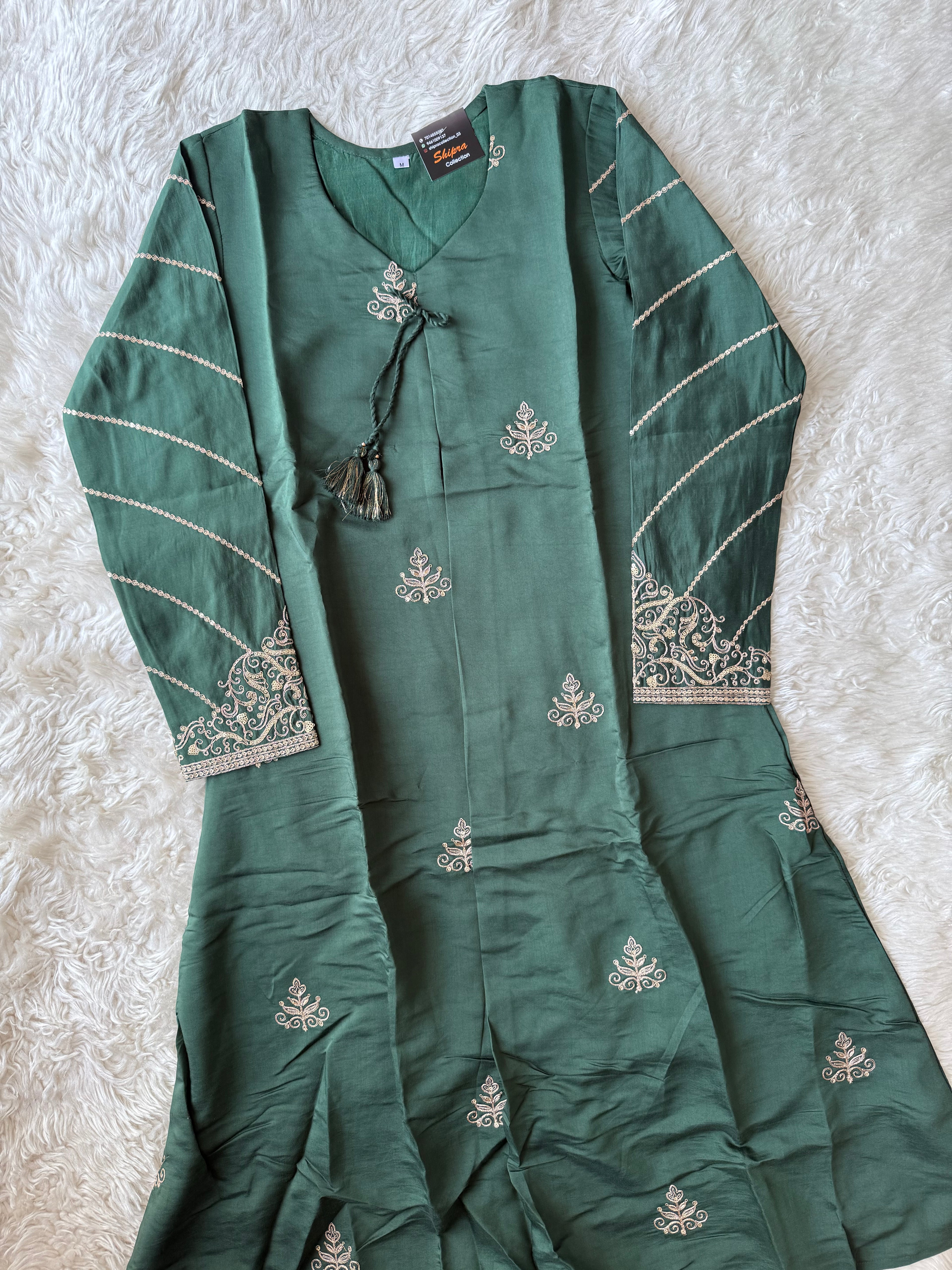 Pure Muslin Silk Kurti Pant Organza Dupatta Set