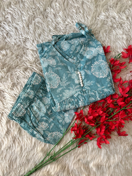 Pure Cotton Strap Sleeves Shorts Co-ord Set