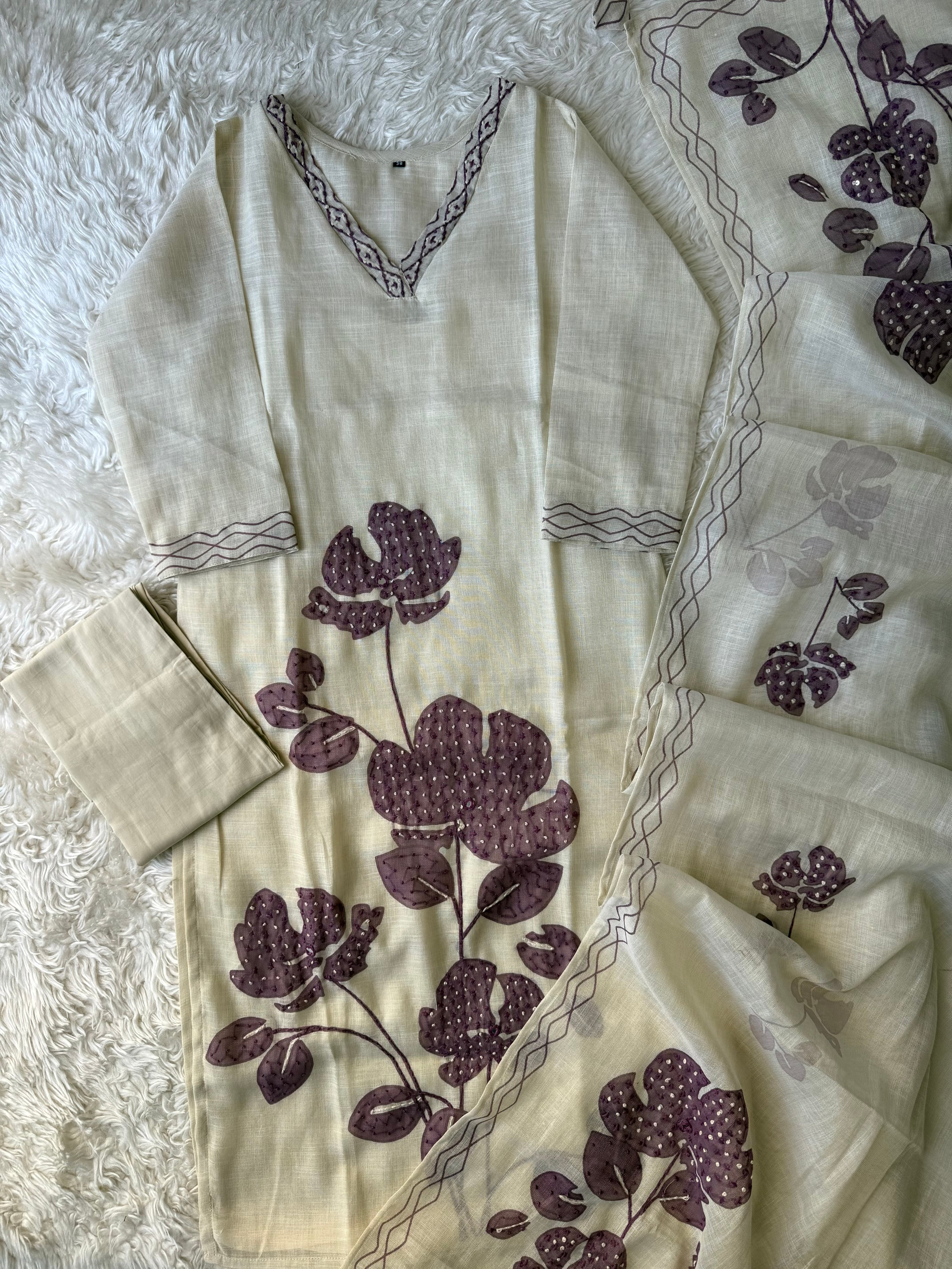 Linen Kurti Pant Dupatta Set