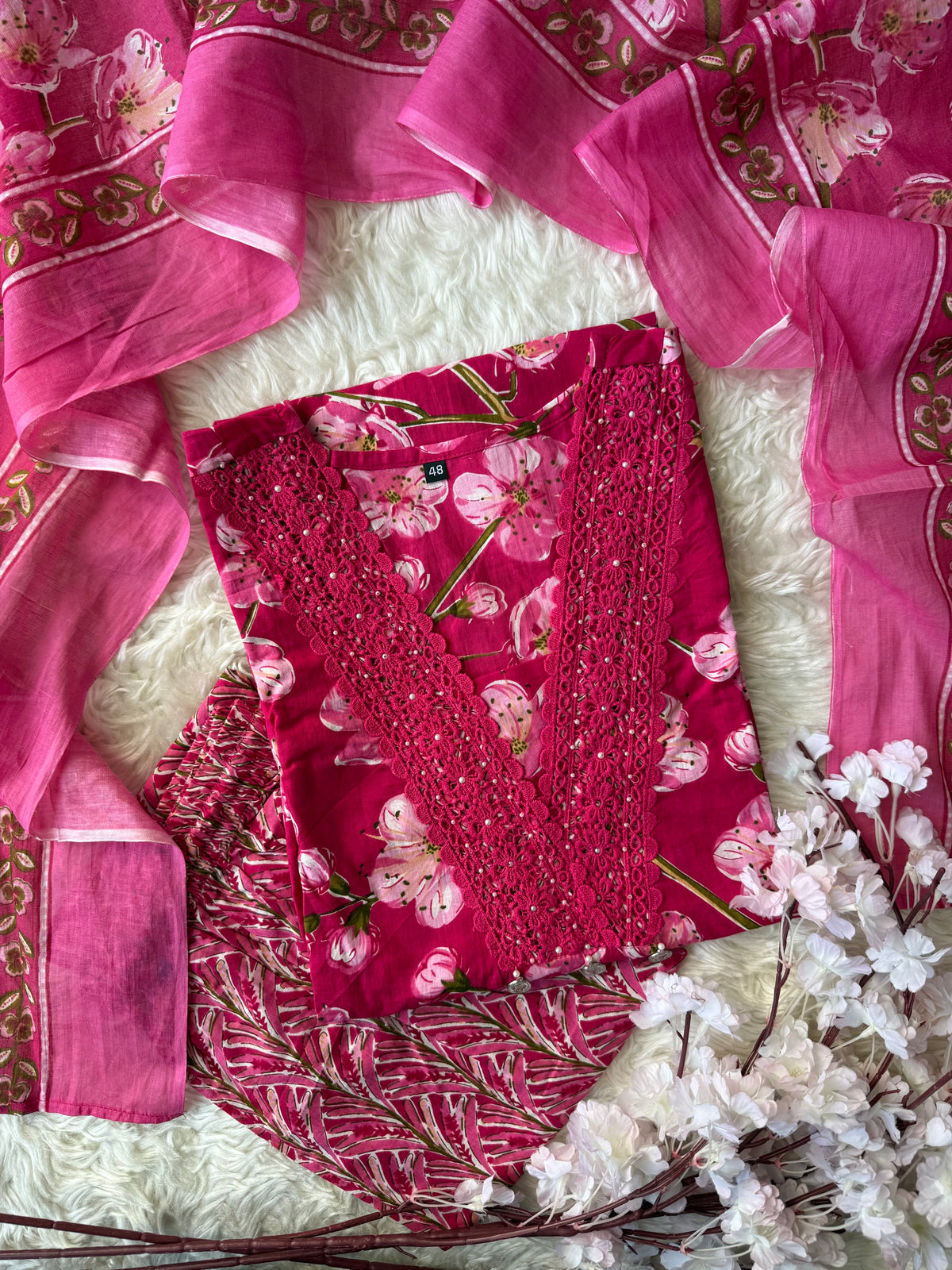 Pure Cotton Kurti Pant Dupatta Set