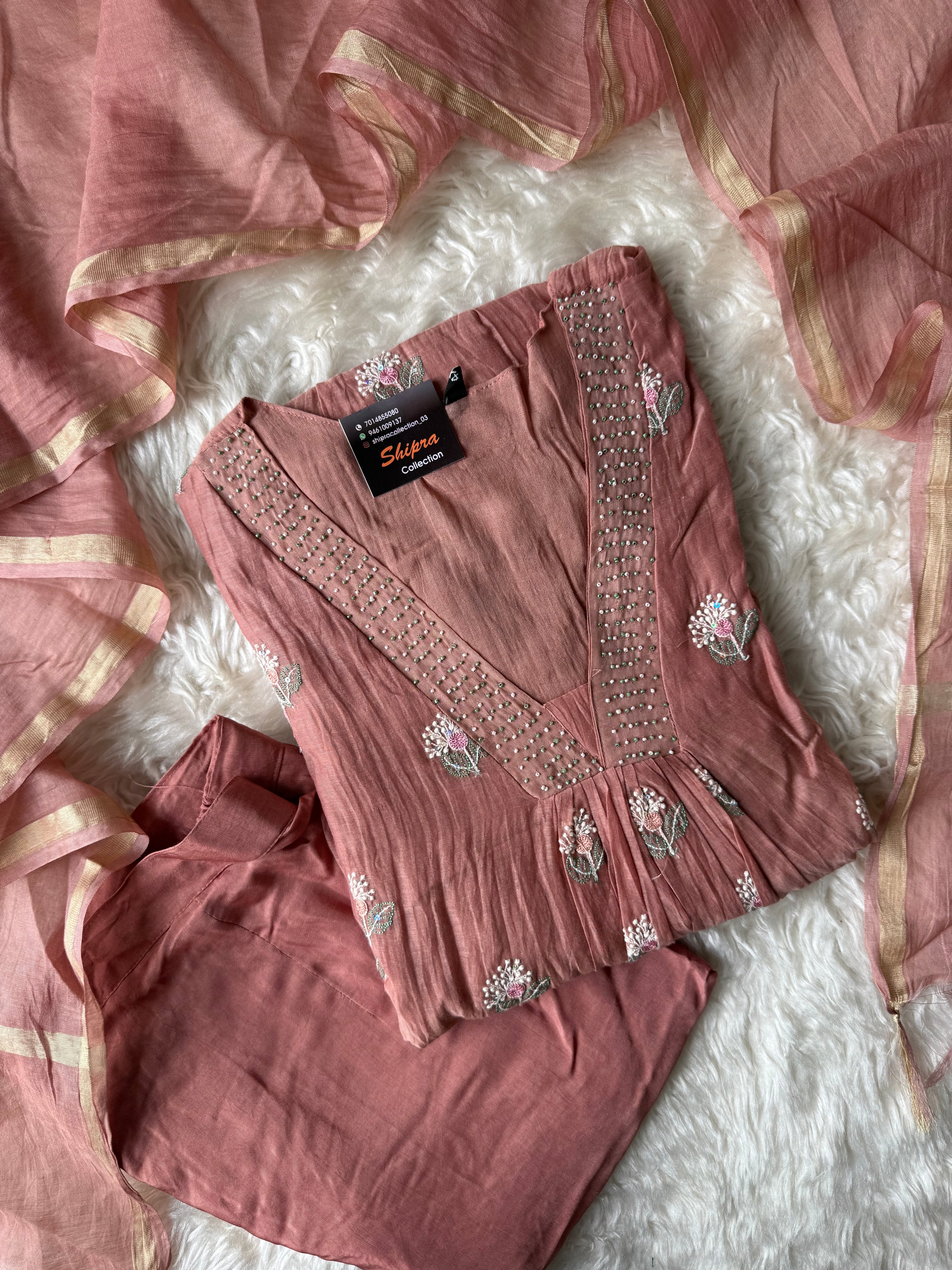 “Plus Size” Mul Chanderi Kurti Pant Dupatta Set