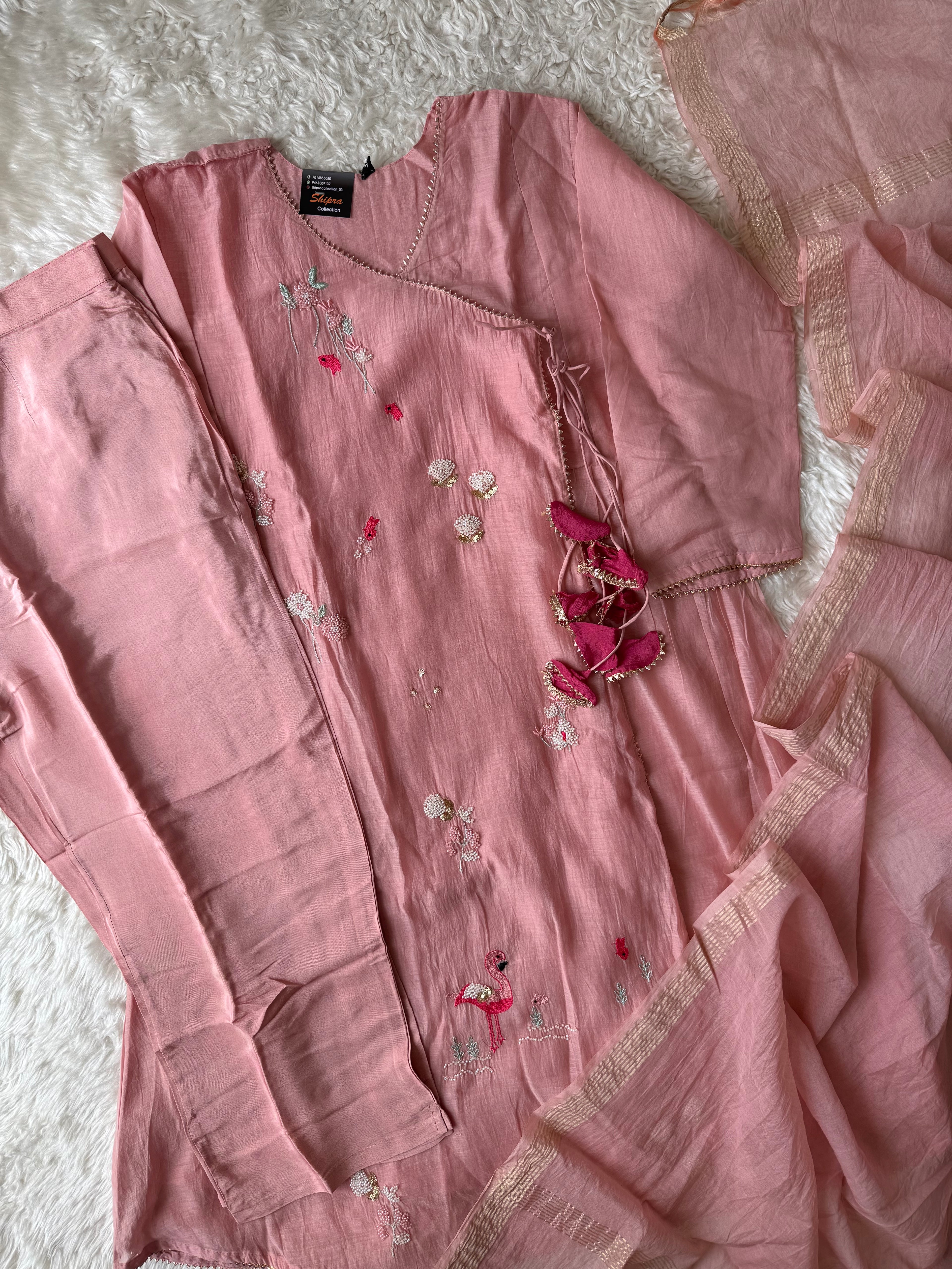 “Plus Size” Mul Chanderi Kurti Pant Dupatta Set