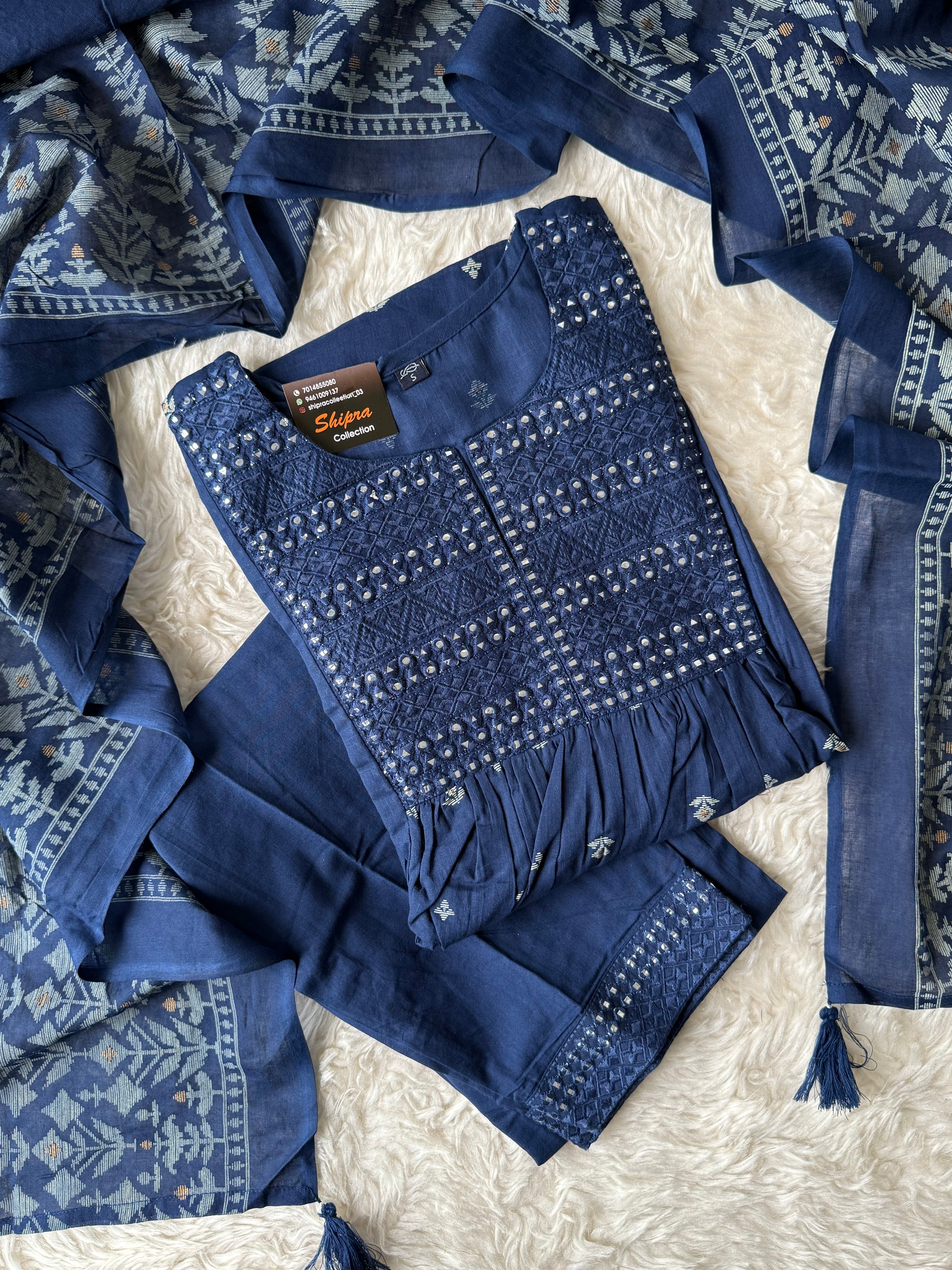 Premium Cotton ANARKALI Kurti Pant Dupatta Set