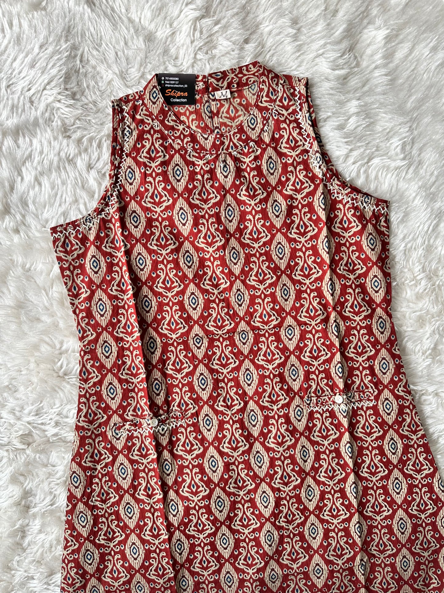 Pure Cotton Sleeveless Kurti Pant Set