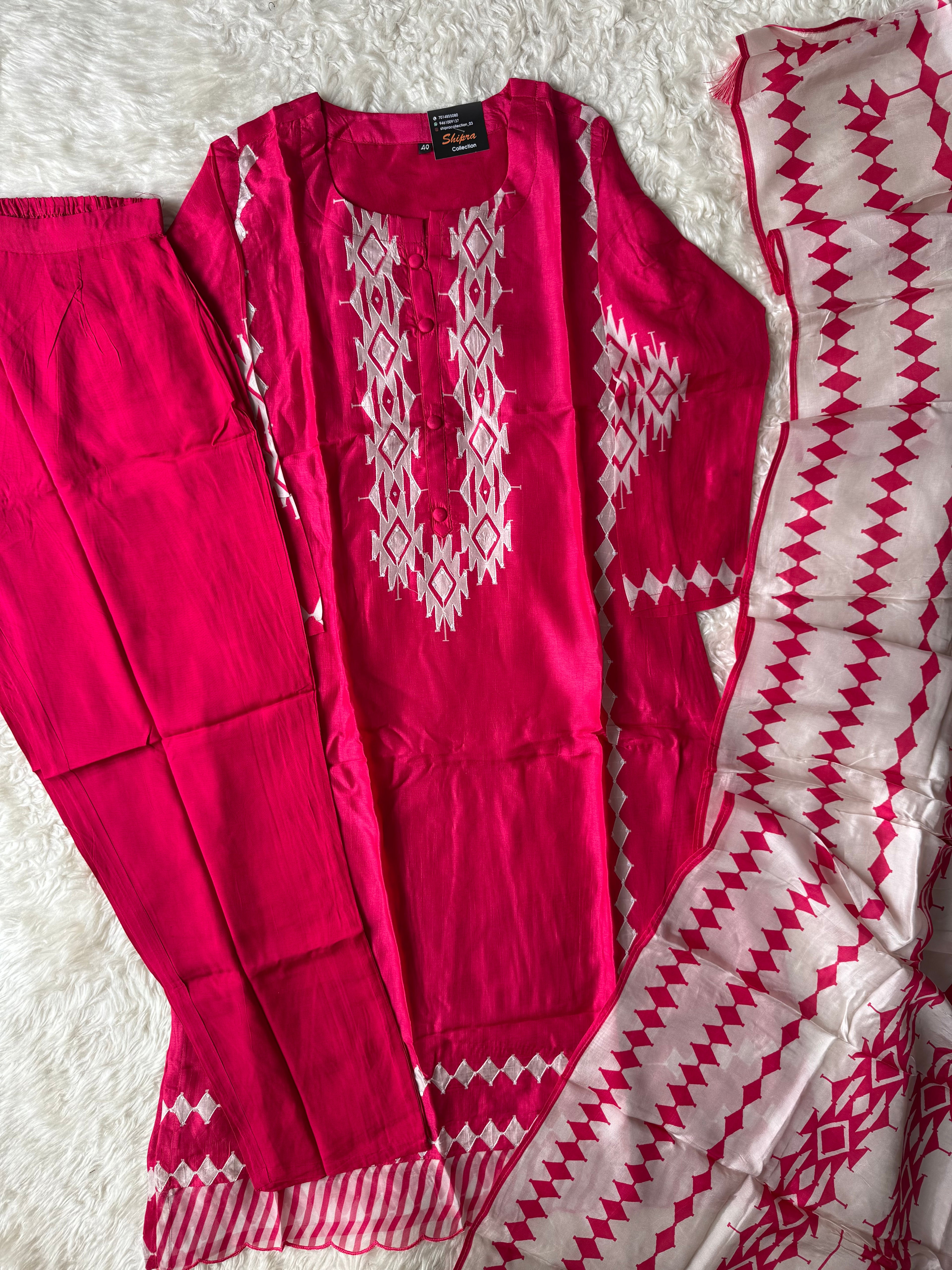 Butter Silk Kurti Pant Dupatta Set