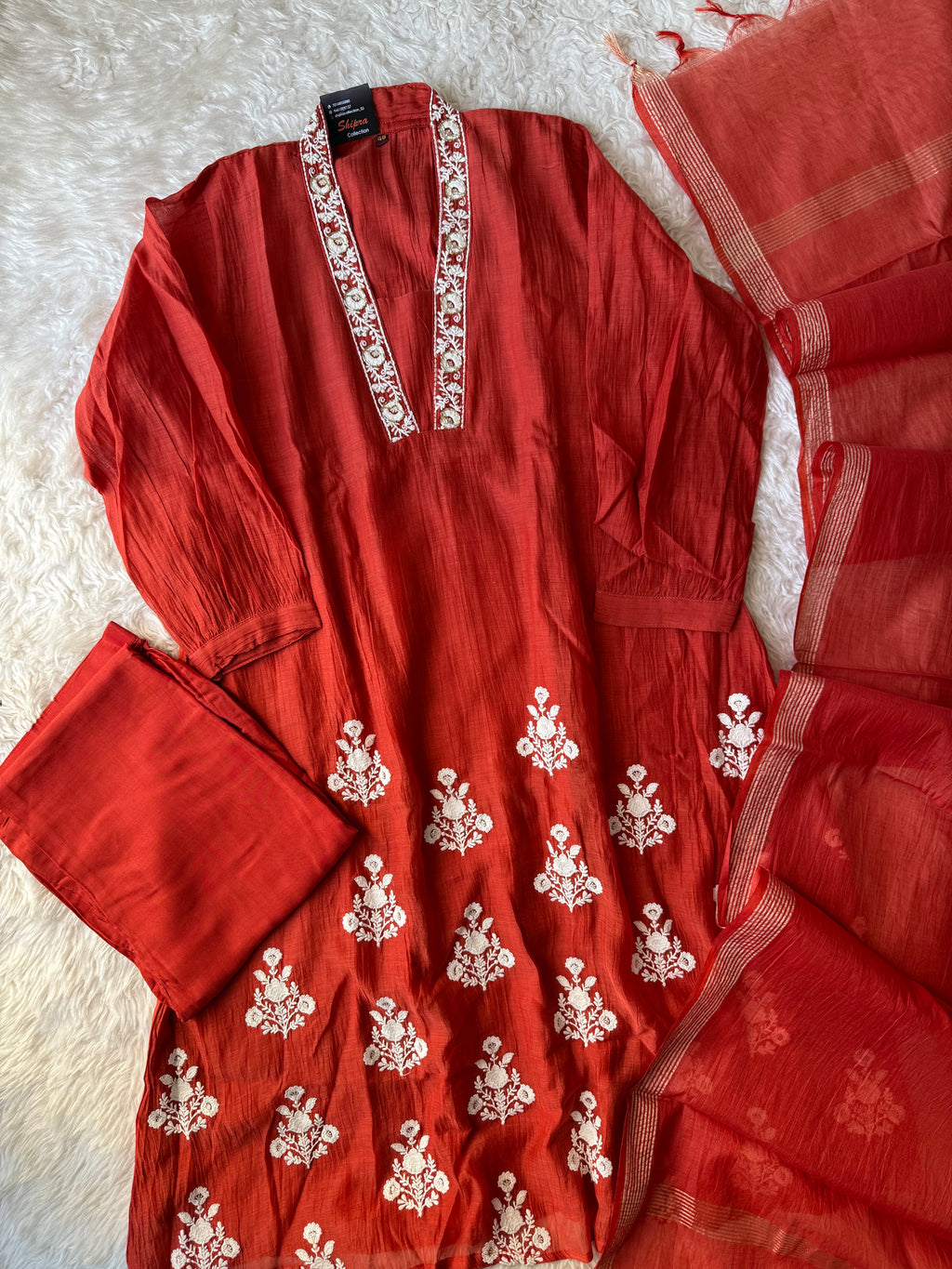 “Plus Size” Mul Chanderi Kurti Pant Dupatta Set