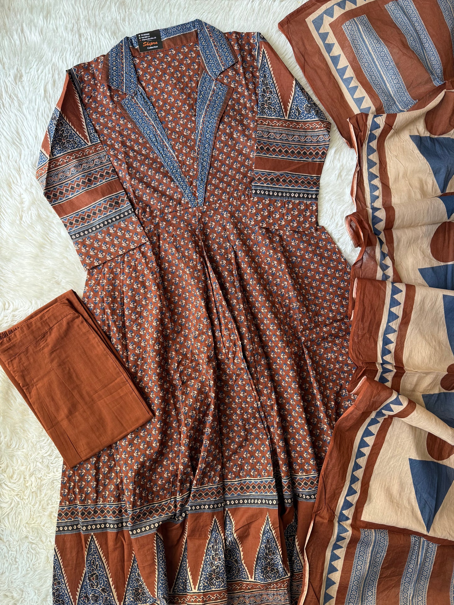 Premium Cotton Flare Kurti Pant Dupatta Set